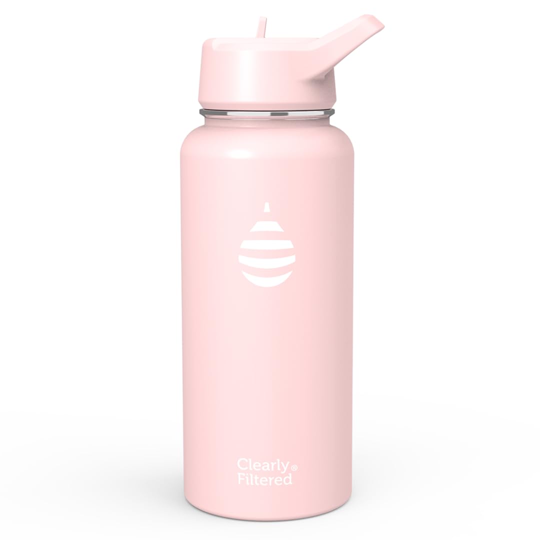Clearly Filtered Water Bottle | Removes 200+ Contaminants, Double-Wall Insulated Stainless Steel, BPA/BPS Free, Phthalate Free, Filters Flouride Lead Chlorine (32oz, Crimson)