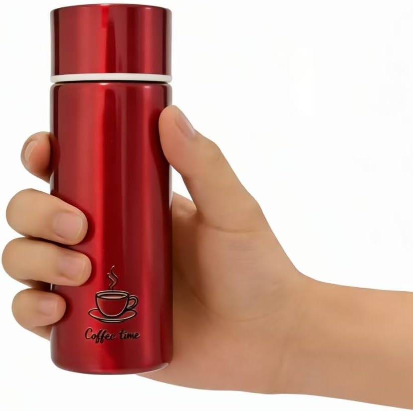 Mini WaterBottle, 5oz, Slim Stainless Steel, Small Insulated Coffee bottle, Small Tumbler, Mini Flask Keeps Drink Cold and Hot, Leak Proof Bottles for Purse, Lunch Bag,Coffee, BPA Free (Red)