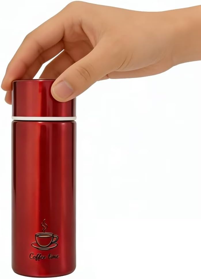 Mini WaterBottle, 5oz, Slim Stainless Steel, Small Insulated Coffee bottle, Small Tumbler, Mini Flask Keeps Drink Cold and Hot, Leak Proof Bottles for Purse, Lunch Bag,Coffee, BPA Free (Red)