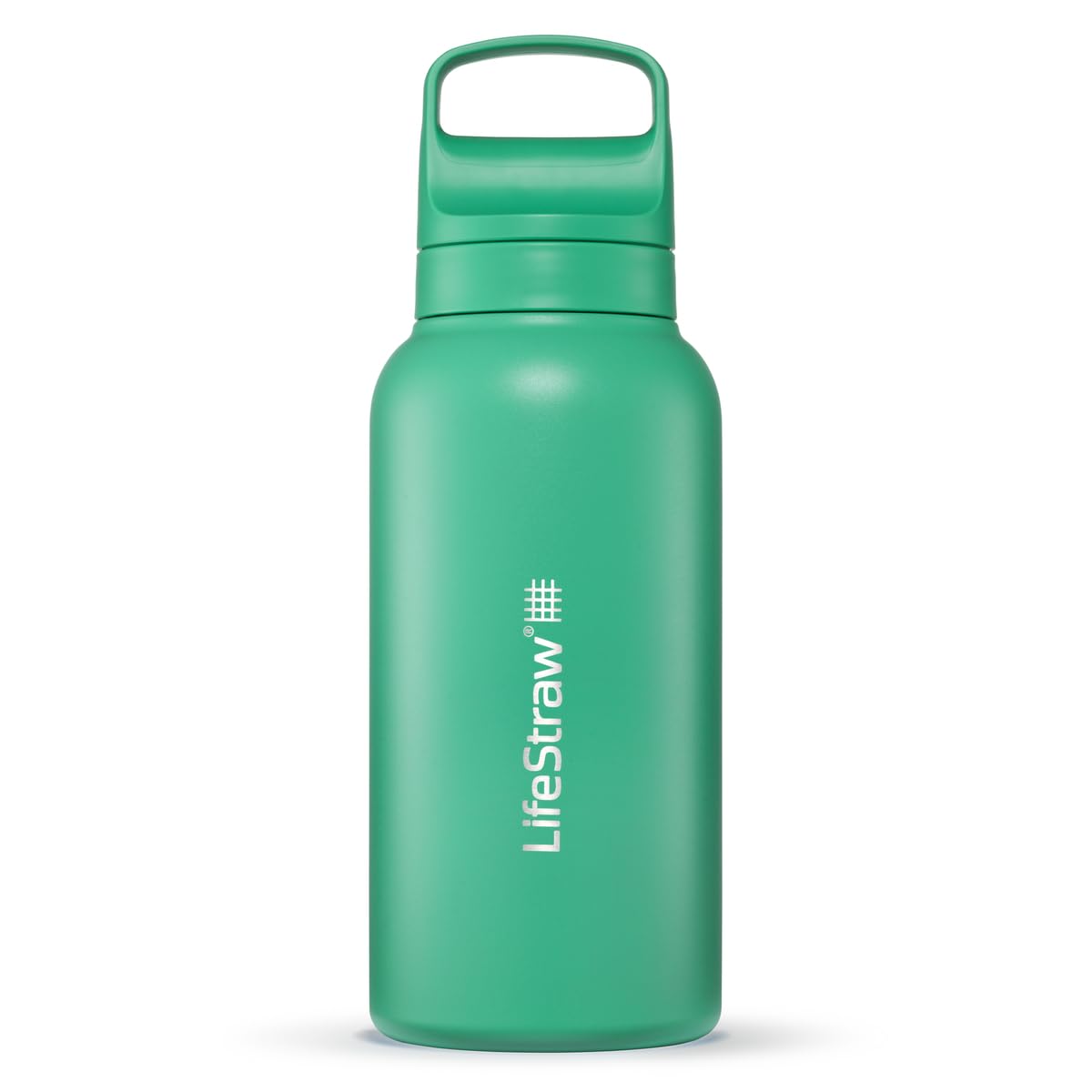 LifeStraw Go Series – Insulated Stainless Steel Water Filter Bottle for Travel and Everyday Use, Removes Bacteria, Parasites and Microplastics, Improves Taste, 18oz Aegean Sea