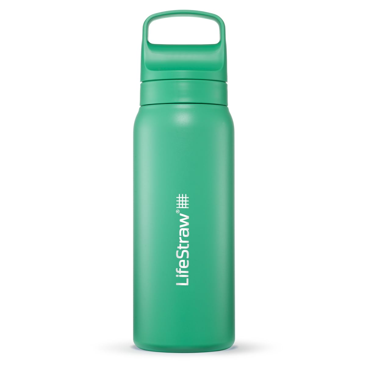 LifeStraw Go Series – Insulated Stainless Steel Water Filter Bottle for Travel and Everyday Use, Removes Bacteria, Parasites and Microplastics, Improves Taste, 18oz Aegean Sea