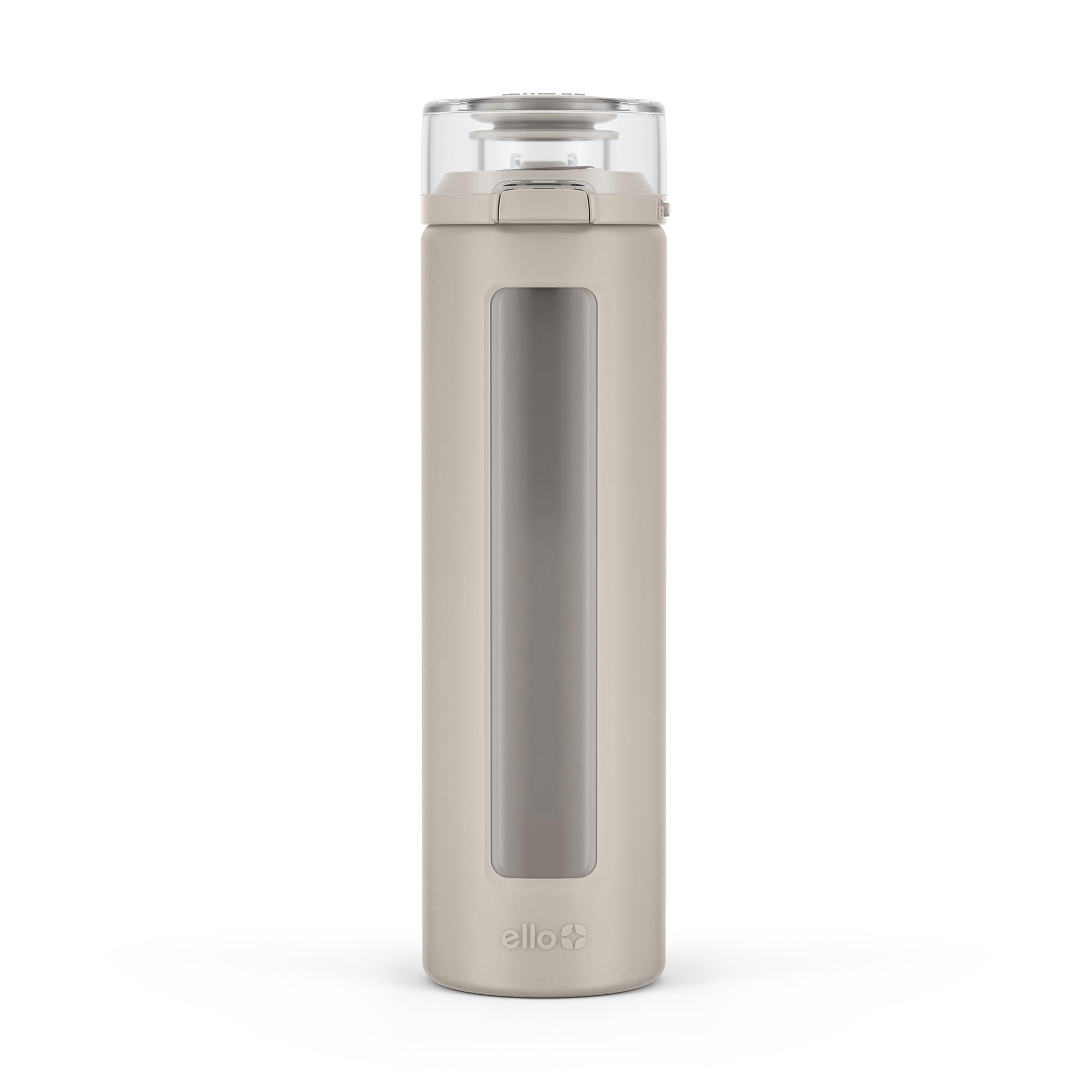 Ello Syndicate 20oz Reusable Glass Water Bottle with One-Touch Leak Proof Flip Lid, Protective Non-Slip Silicone Sleeve, Carry Loop for Coffee, Tea and Water, BPA-free, Dishwasher Safe, Tech Blue