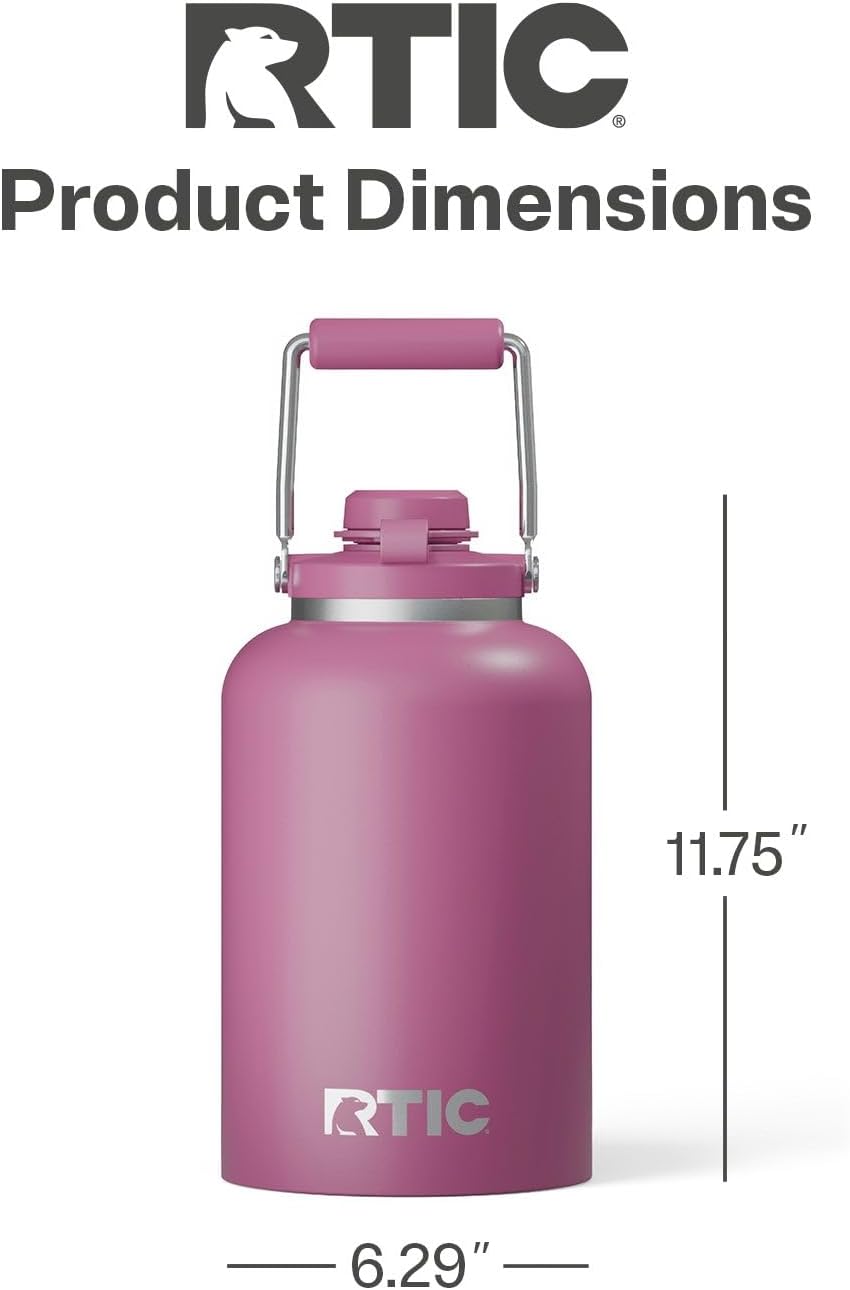 RTIC 1 Gallon Outback Jug, Stainless Steel, Ceramic Lined Insulated Water Bottle with Lid and Handle, BPA-Free, Double Wall Vacuum Insulation, Orchid
