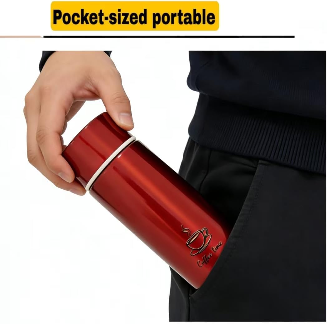 Mini WaterBottle, 5oz, Slim Stainless Steel, Small Insulated Coffee bottle, Small Tumbler, Mini Flask Keeps Drink Cold and Hot, Leak Proof Bottles for Purse, Lunch Bag,Coffee, BPA Free (Red)