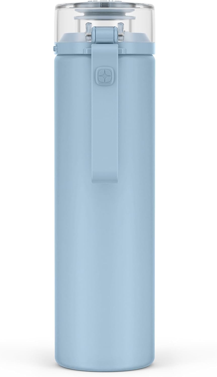 Ello Syndicate 20oz Reusable Glass Water Bottle with One-Touch Leak Proof Flip Lid, Protective Non-Slip Silicone Sleeve, Carry Loop for Coffee, Tea and Water, BPA-free, Dishwasher Safe, Tech Blue