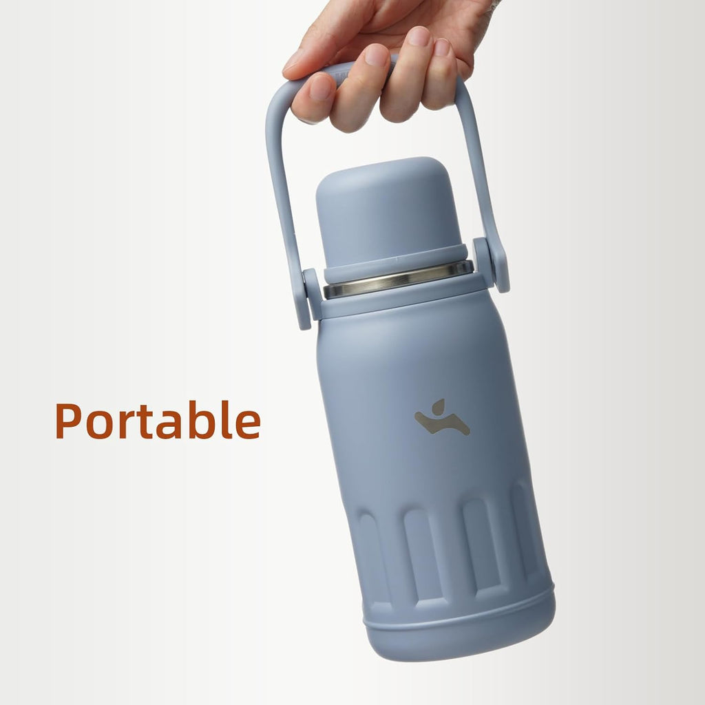 Insulated Water Bottle with Handle and Strap,Vacuum Travel Tumbler with Cup Lid,Thermo Coffee Cup for Hot Cold Drinks 27 OZ,Blue Haze