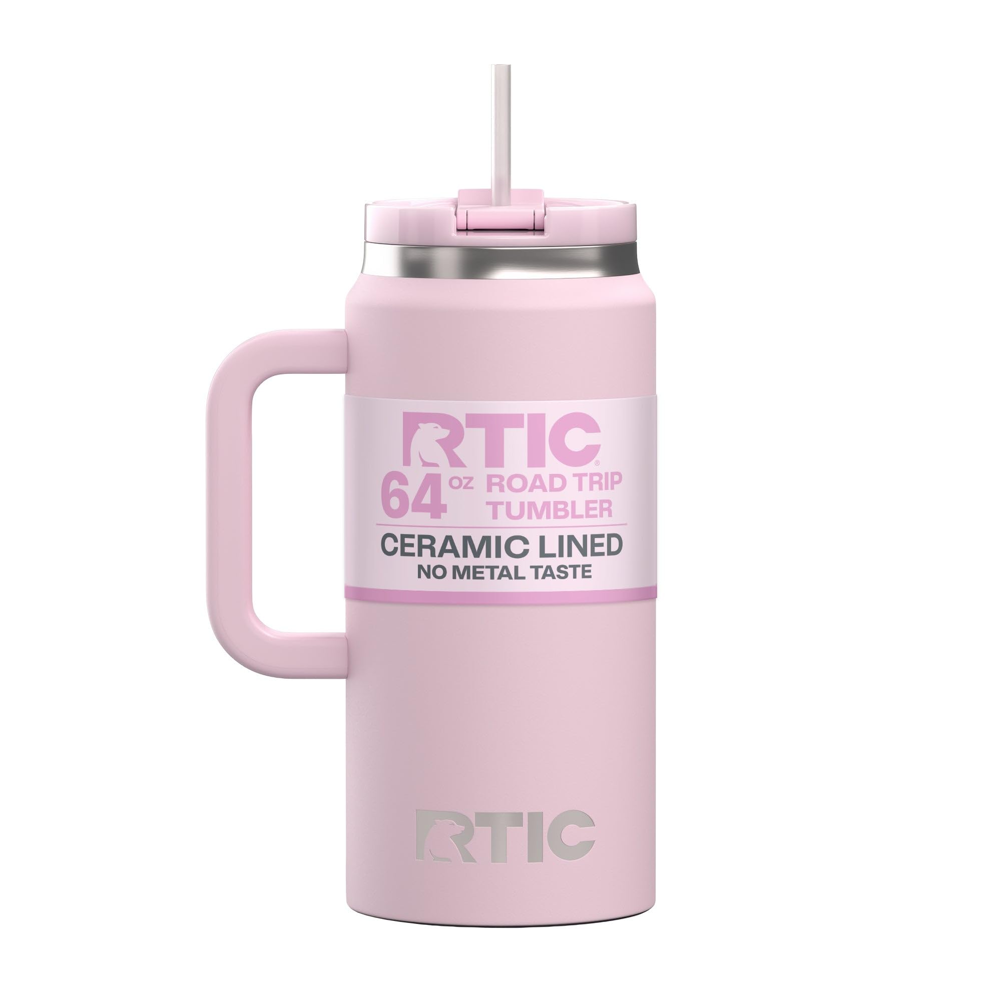 RTIC 64 oz Ceramic Lined Insulated Road Trip Tumbler, Leak-Resistant Lid, White