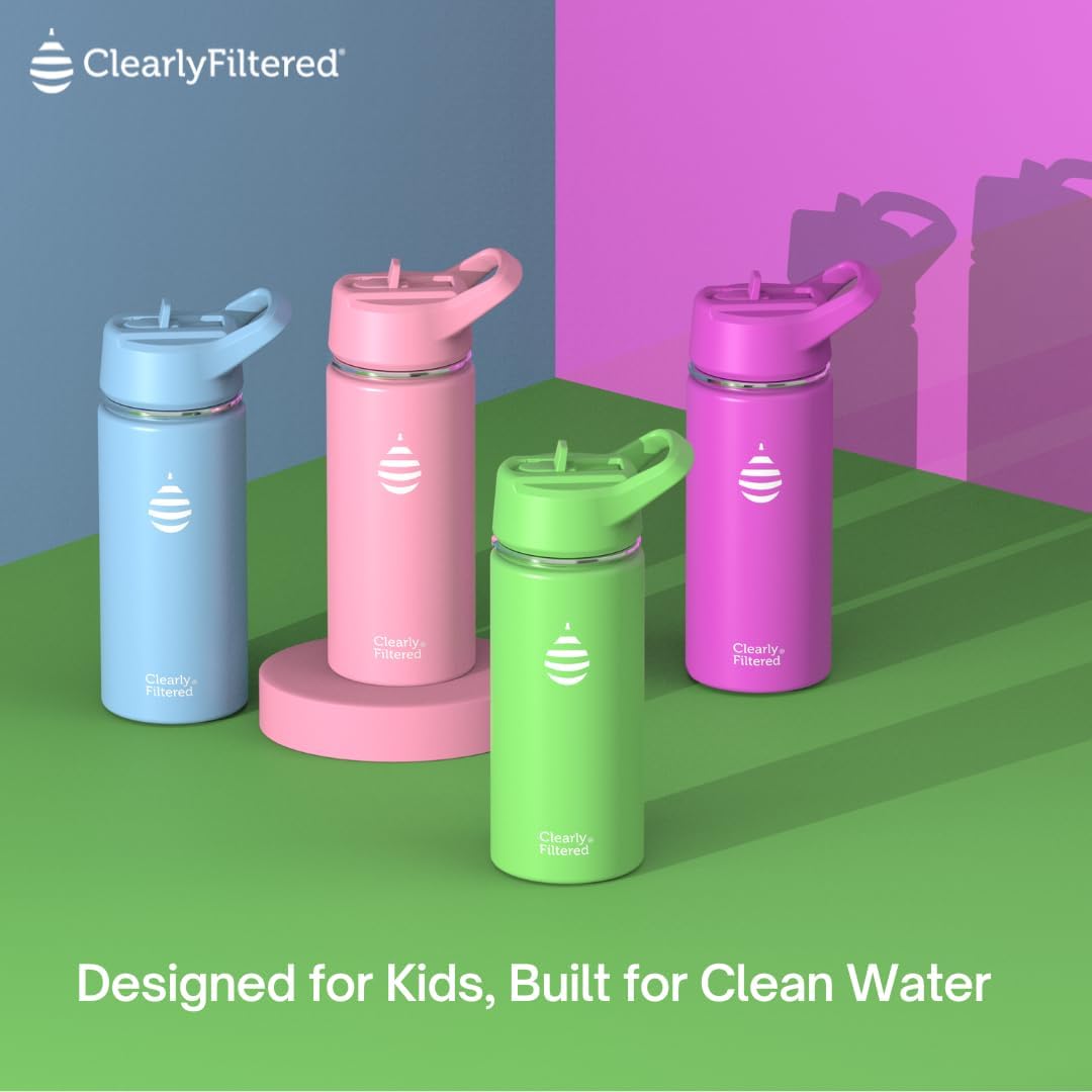 Clearly Filtered Water Bottle | Removes 200+ Contaminants, Double-Wall Insulated Stainless Steel, BPA/BPS Free, Phthalate Free, Filters Flouride Lead Chlorine (16oz, Sky Blue)