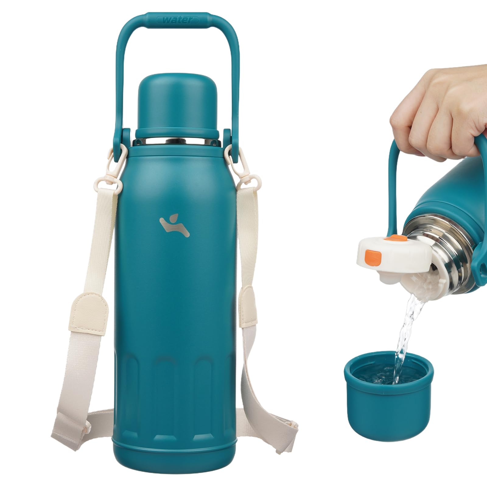 Insulated Water Bottle with Handle and Strap,Vacuum Travel Tumbler with Cup Lid,Thermo Coffee Cup for Hot Cold Drinks 27 OZ,Blue Haze