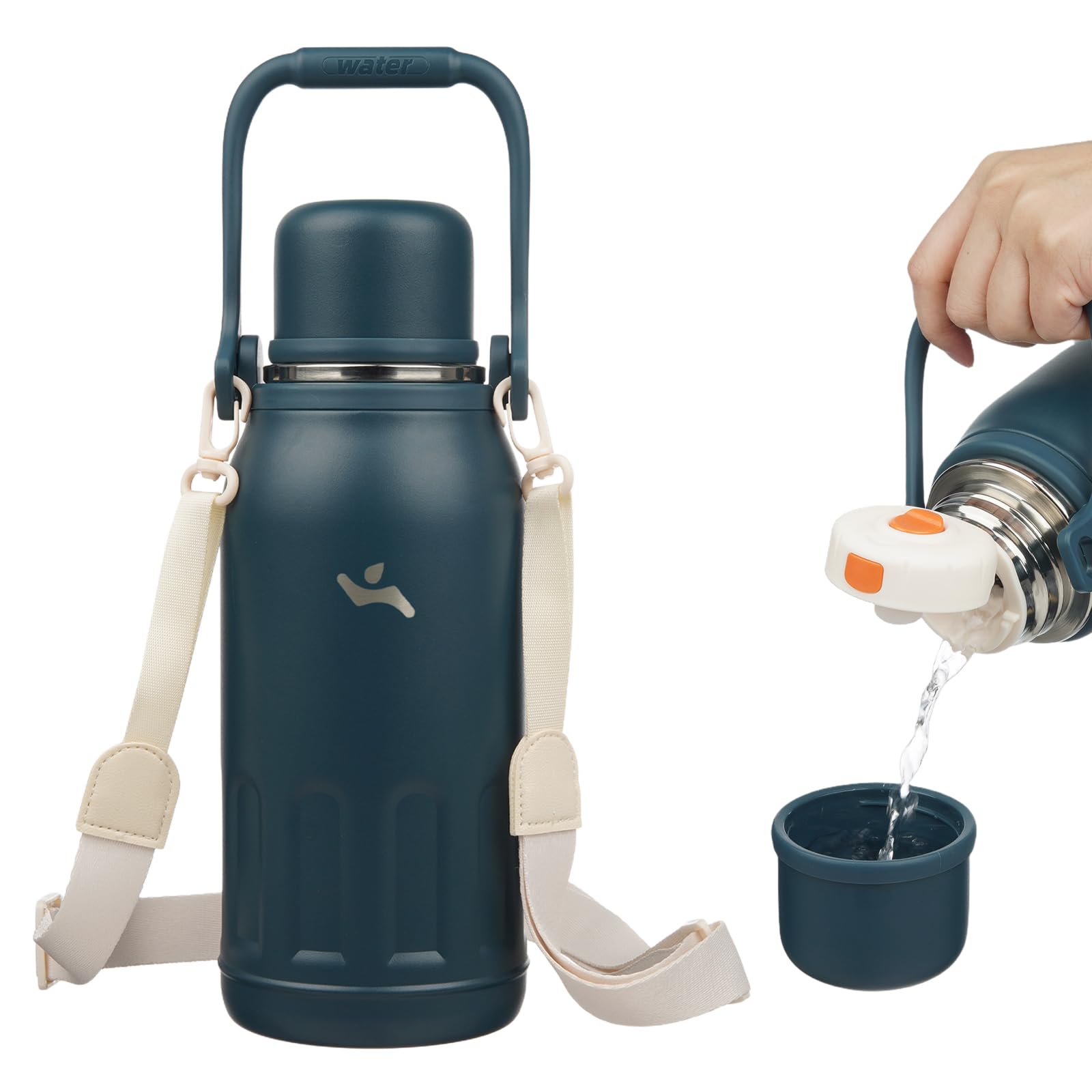 Insulated Water Bottle with Handle and Strap,Vacuum Travel Tumbler with Cup Lid,Thermo Coffee Cup for Hot Cold Drinks 27 OZ,Blue Haze
