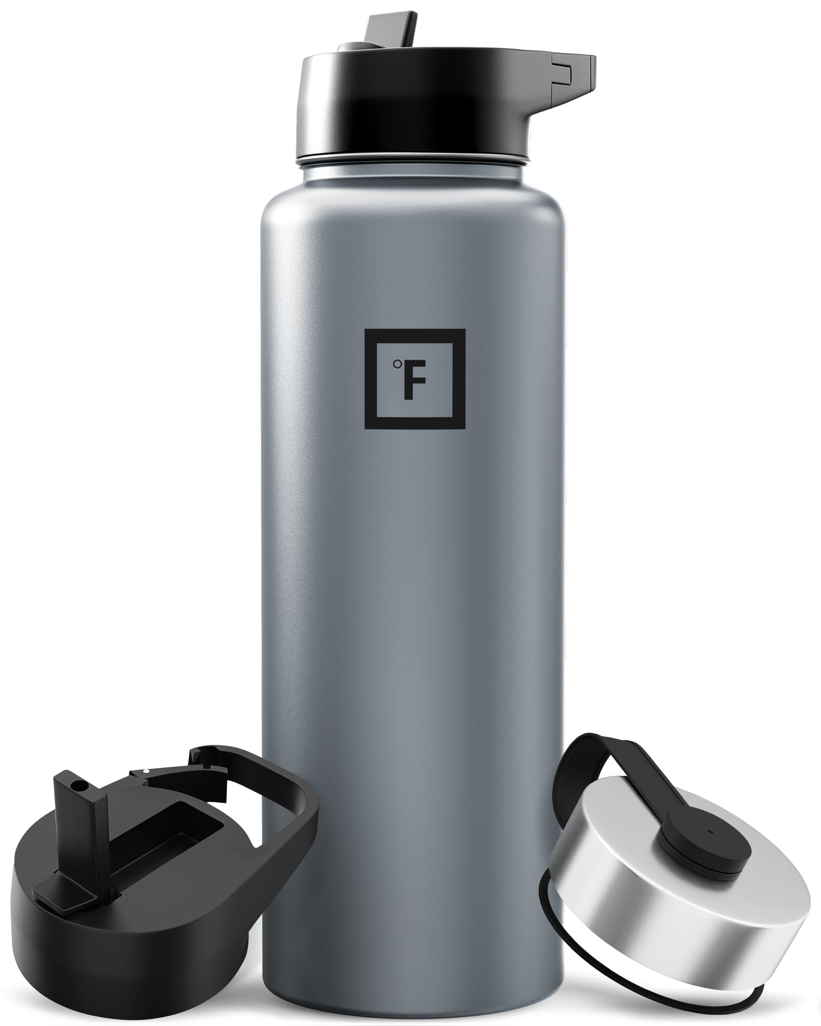 IRON °FLASK Camping & Hiking Hydration Flask with Straw, Wide Mouth Insulated Stainless Steel Sports Water Bottle - 40 oz Blue Waves
