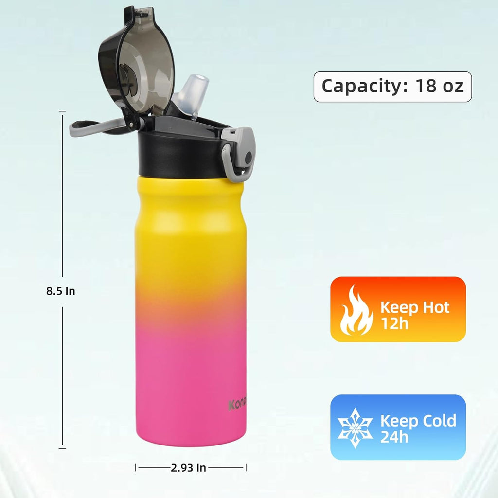 Insulated Water Bottle with Straw and Carry Loop,18 oz Stainless Steel Double Wall Vaccum Metal Water Flask with Leak-proof Lid,Rainbow