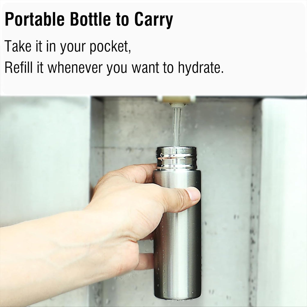 Cute Small Purse Water Bottle, 4.4 Fl. Oz, Mini Slim Flask for Kids Lunchbox, Portable Skinny Handbag Water Bottle, Vacuum Insulated Reusable Leak Proof Stainless Steel Cup