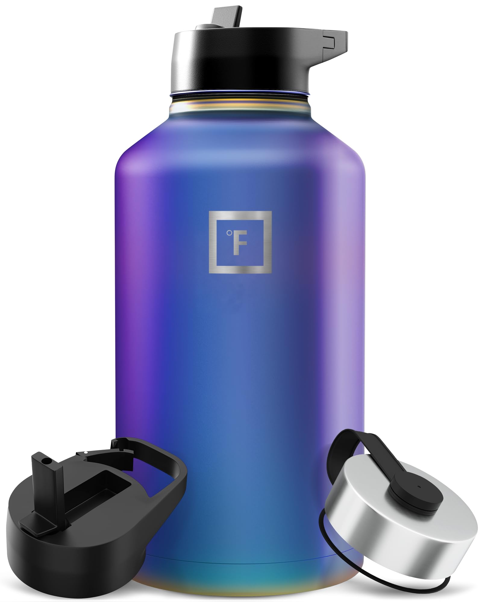 IRON °FLASK Camping & Hiking Hydration Flask with Straw, Wide Mouth Insulated Stainless Steel Sports Water Bottle - 40 oz Blue Waves