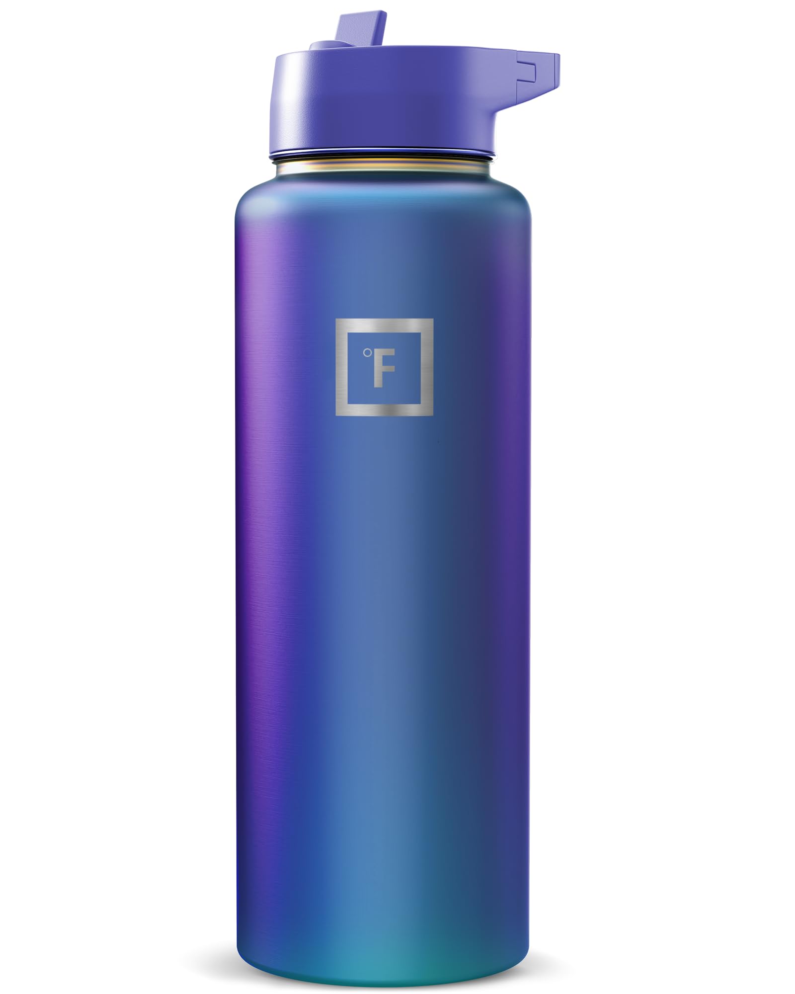 IRON °FLASK Camping & Hiking Hydration Flask with Straw, Wide Mouth Insulated Stainless Steel Sports Water Bottle - 40 oz Blue Waves