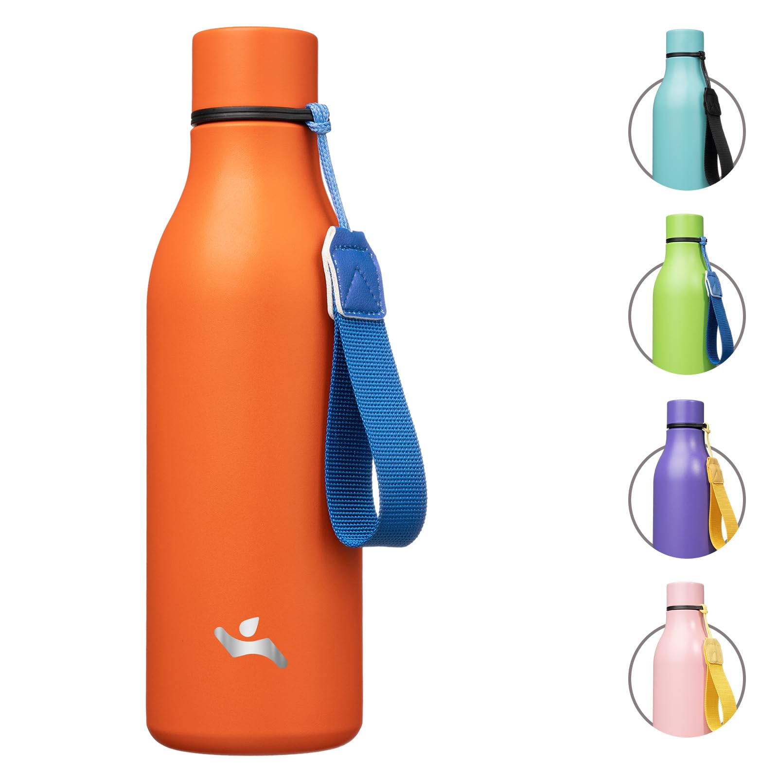 Insulated Water Bottle with Strap,18 oz Double Wall Stainless Steel Vacuum Bottles Metal Water Flask,Candy Blue