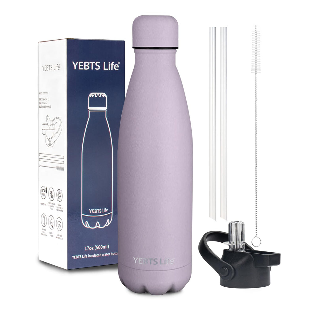Insulated Water Bottle,12oz Stainless Steel Water Bottles with straw lid,Metal Sports Water Bottles for Boys,Girls,Double Wall Vacuum BPA-Free Flask for School, Sports & Travel-Sliver