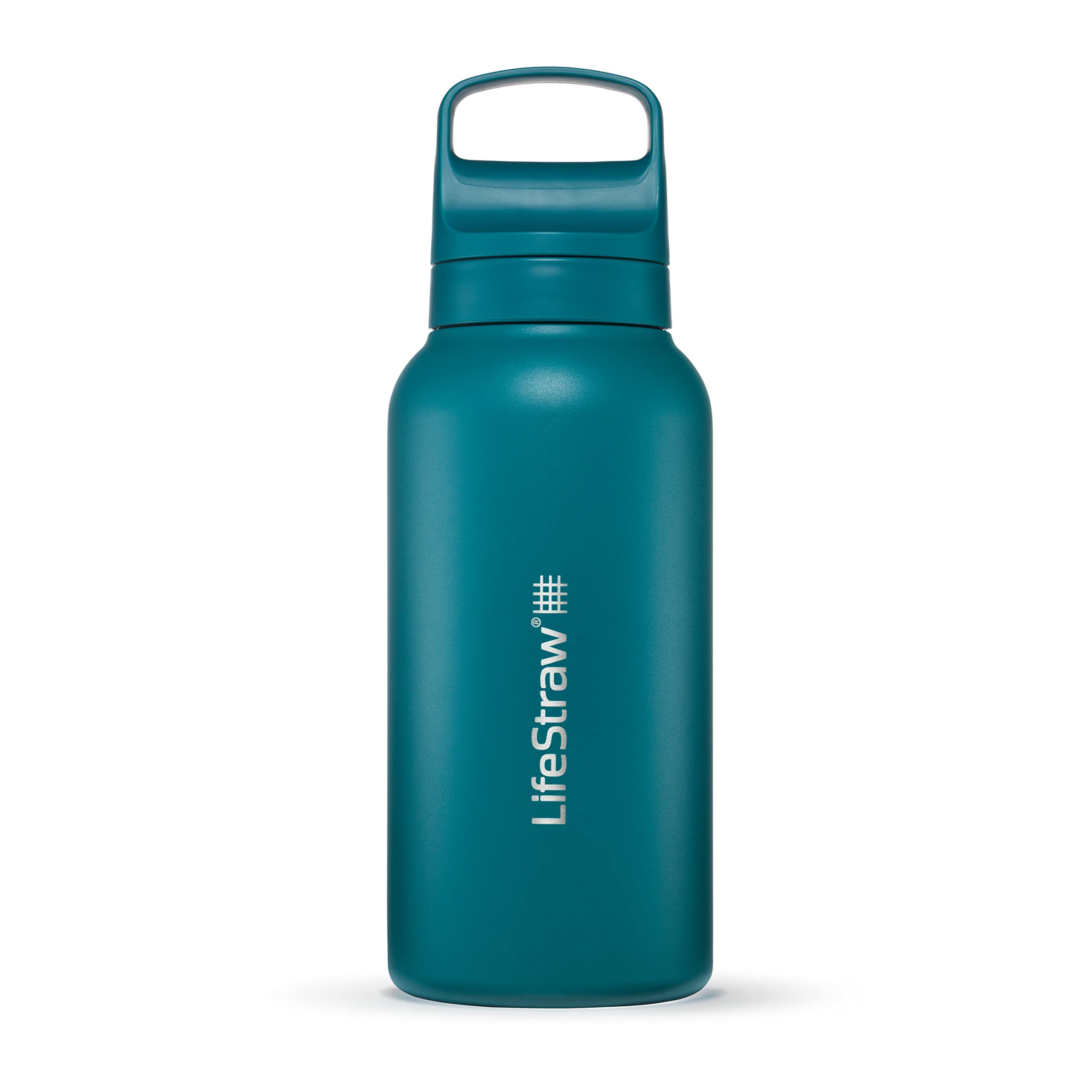 LifeStraw Go Series – Insulated Stainless Steel Water Filter Bottle for Travel and Everyday Use, Removes Bacteria, Parasites and Microplastics, Improves Taste, 18oz Aegean Sea
