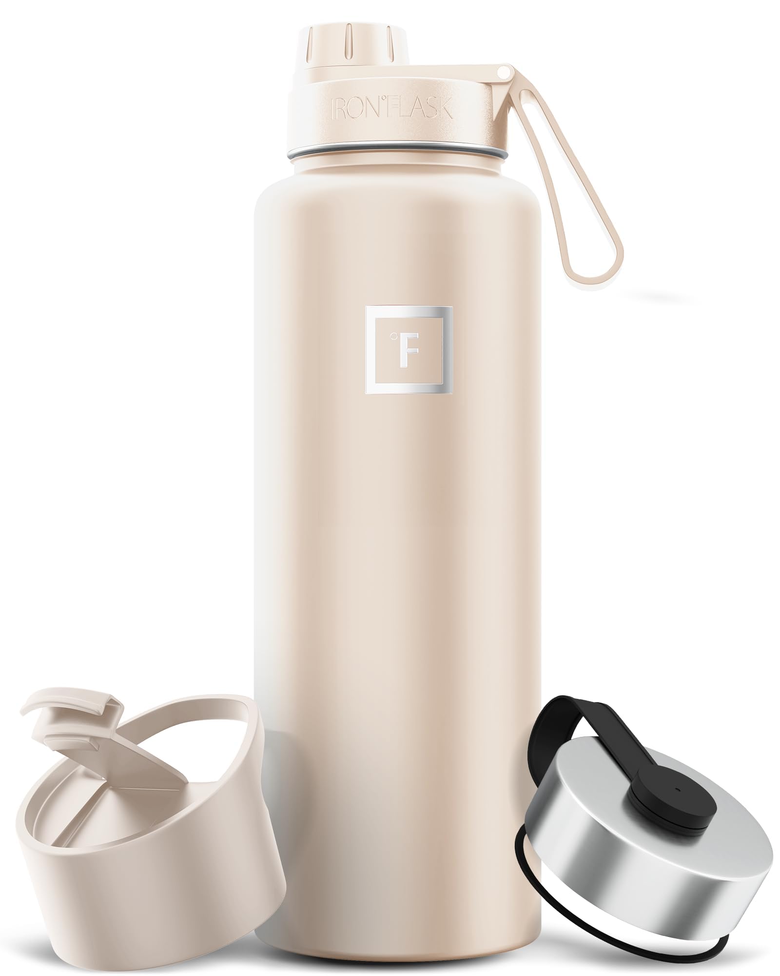 IRON °FLASK Camping & Hiking Hydration Flask with Straw, Wide Mouth Insulated Stainless Steel Sports Water Bottle - 40 oz Blue Waves