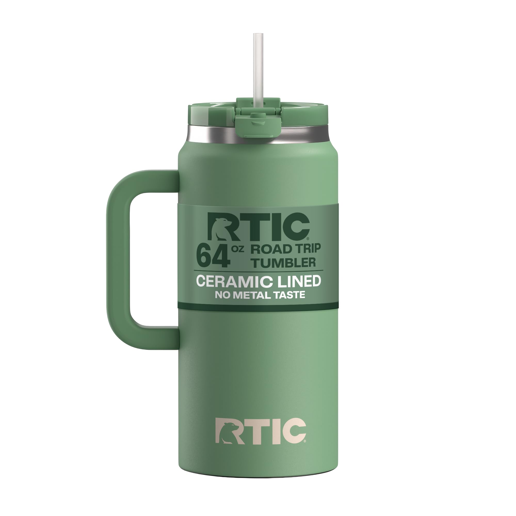 RTIC 64 oz Ceramic Lined Insulated Road Trip Tumbler, Leak-Resistant Lid, White