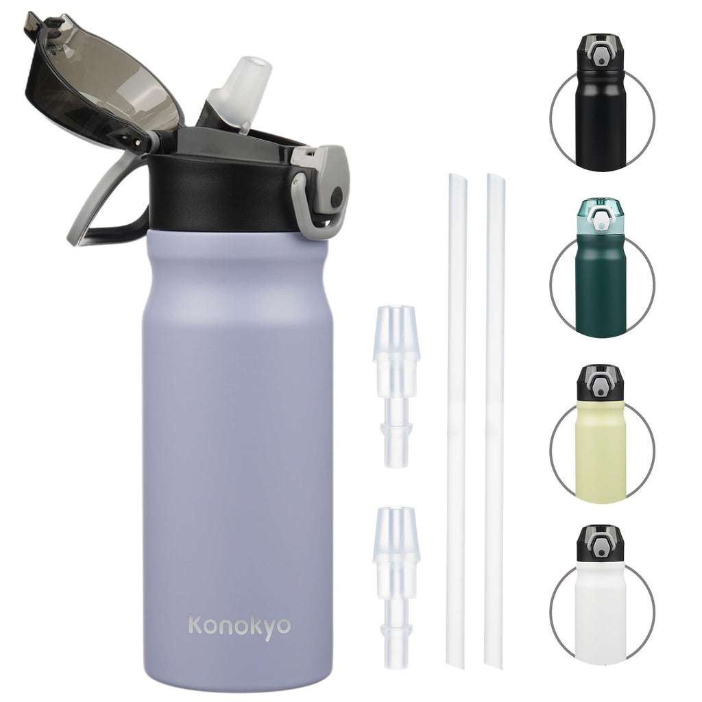 Insulated Water Bottle with Straw and Carry Loop,18 oz Stainless Steel Double Wall Vaccum Metal Water Flask with Leak-proof Lid,Rainbow
