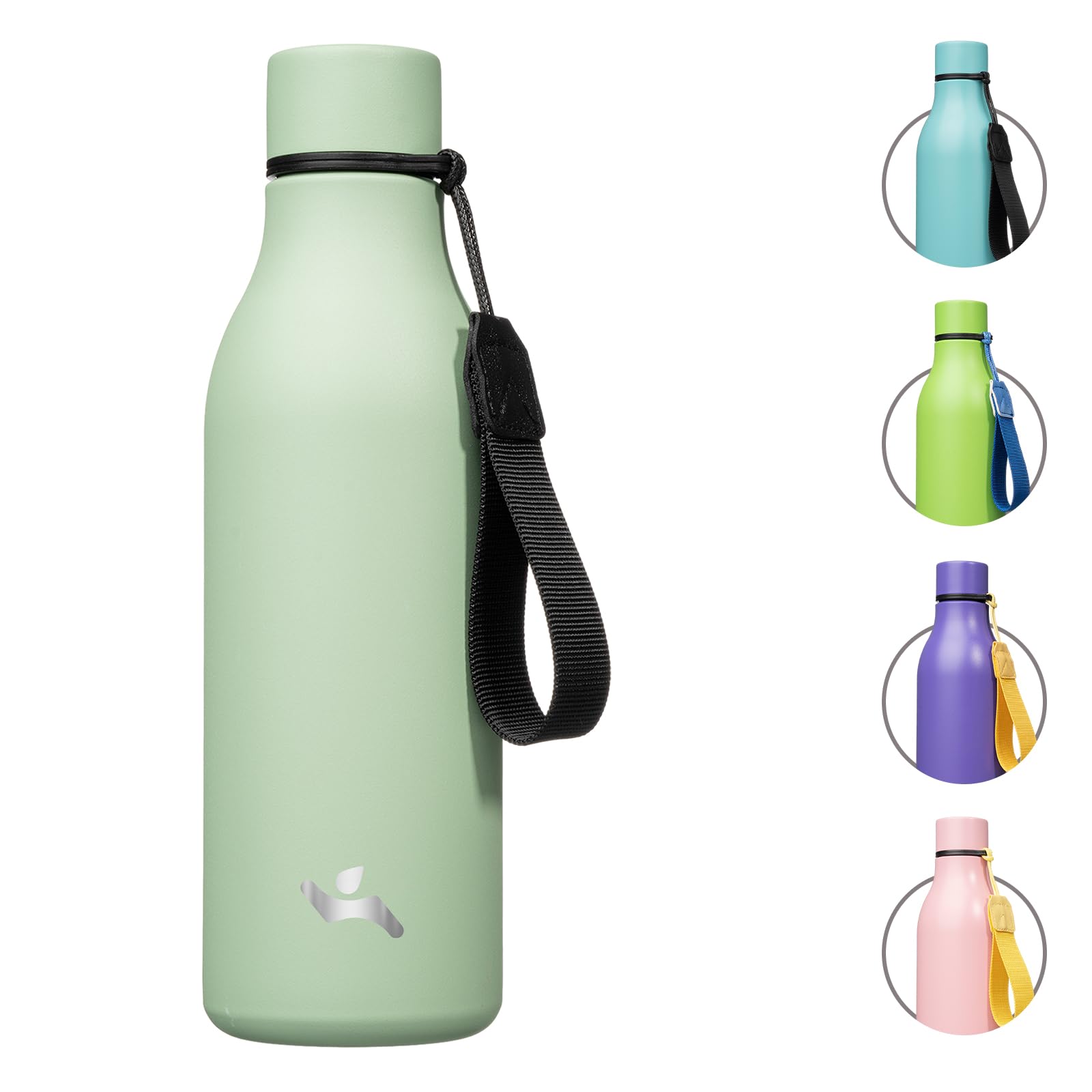 Insulated Water Bottle with Strap,18 oz Double Wall Stainless Steel Vacuum Bottles Metal Water Flask,Candy Blue