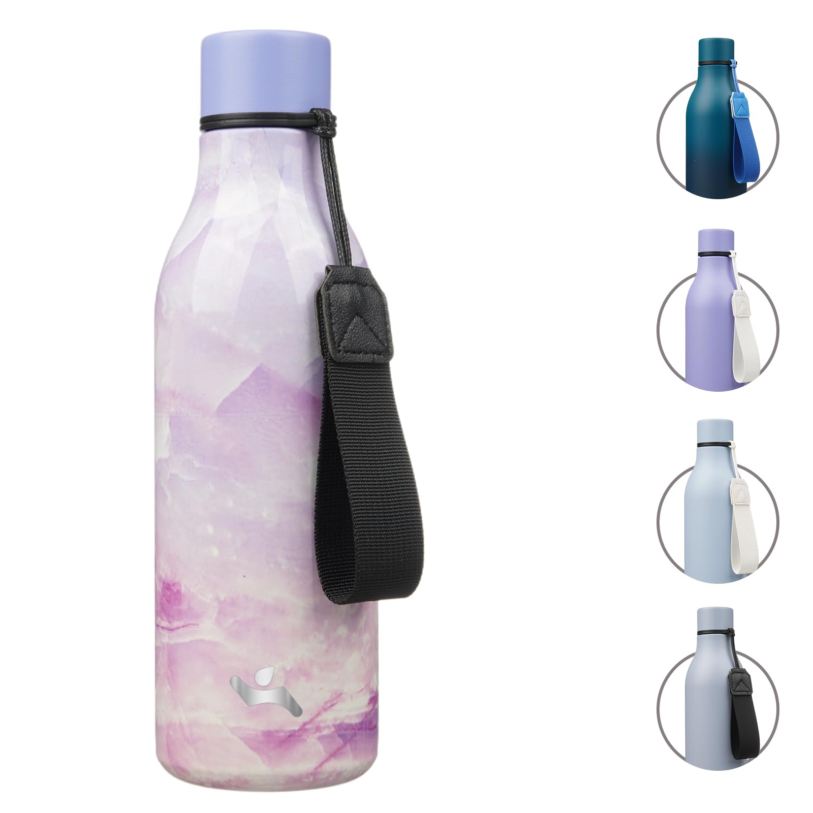 Insulated Water Bottle with Strap,18 oz Double Wall Stainless Steel Vacuum Bottles Metal Water Flask,Candy Blue
