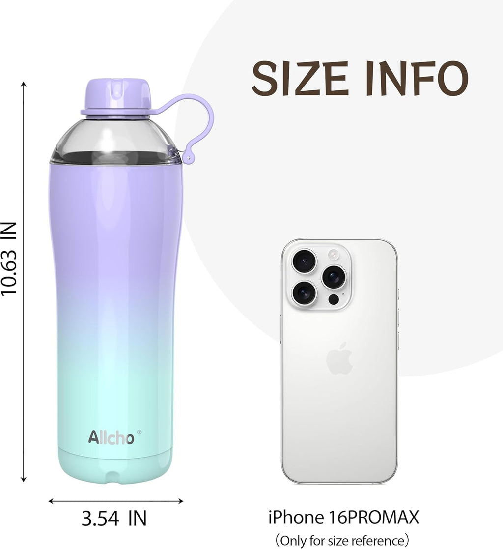 Insulated Water Bottle for Women, 24 oz Stainless Steel Water Bottles, Double Walled, 2 Lids (Chug & Tumbler) - Hydrate & Caffeinate,Available Gift Wrapping