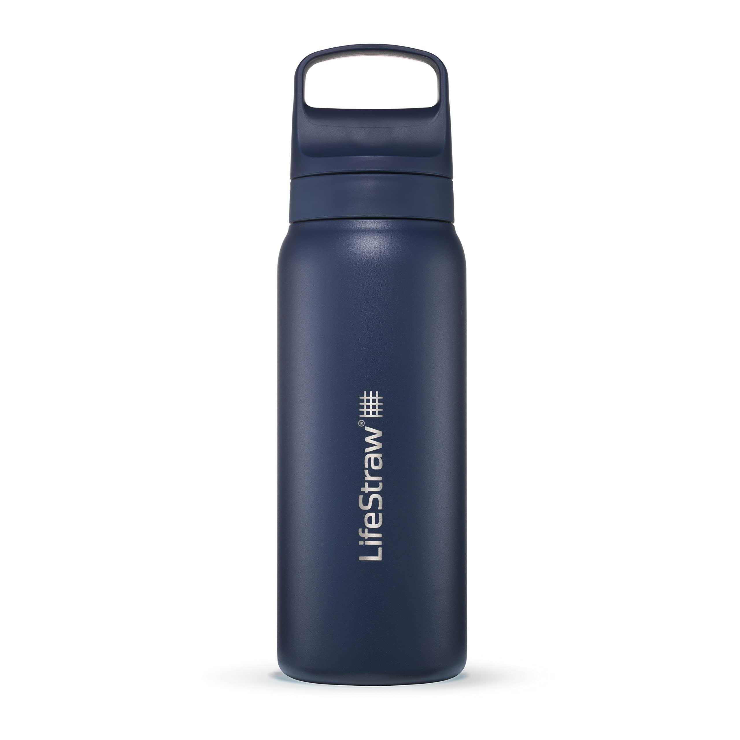 LifeStraw Go Series – Insulated Stainless Steel Water Filter Bottle for Travel and Everyday Use, Removes Bacteria, Parasites and Microplastics, Improves Taste, 18oz Aegean Sea