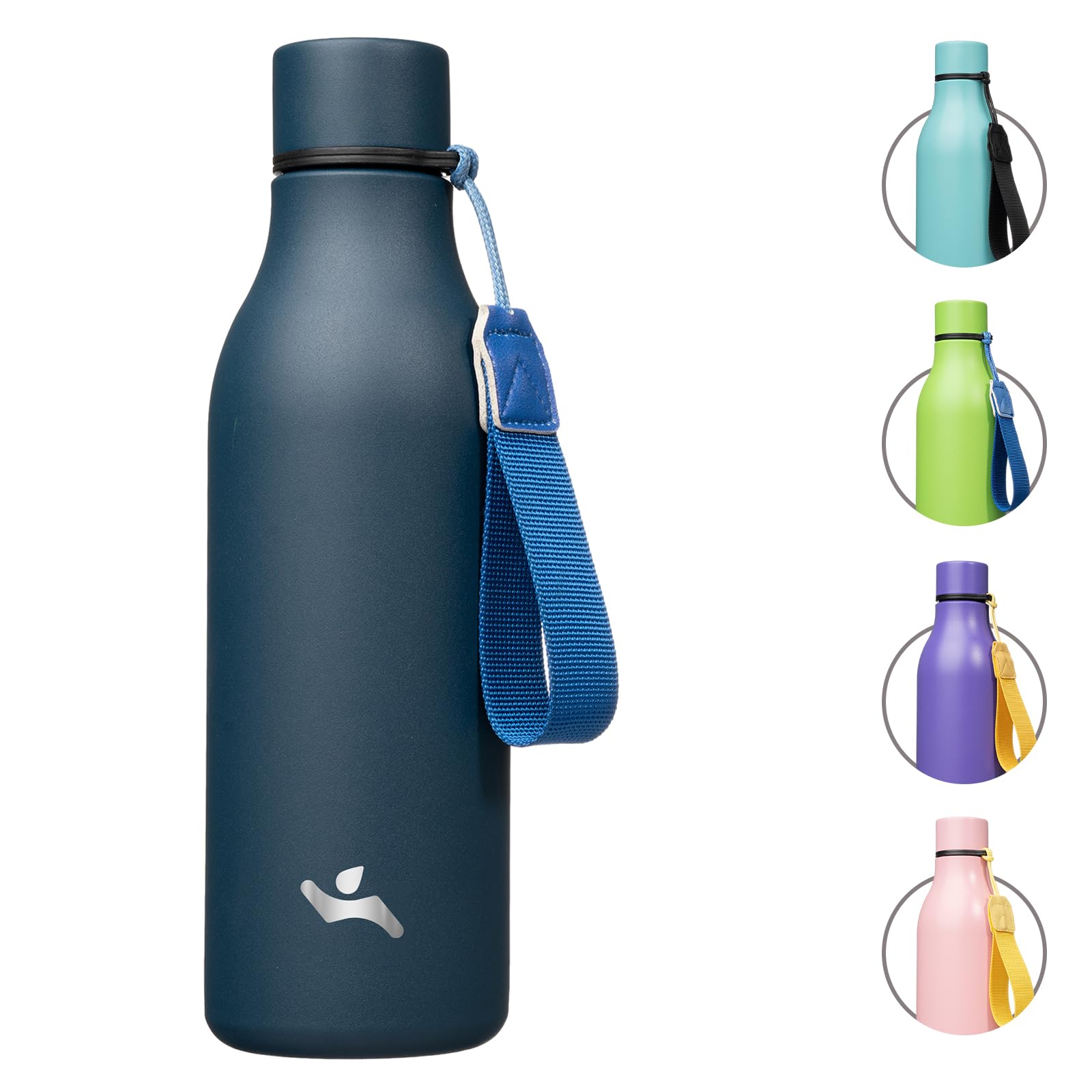 Insulated Water Bottle with Strap,18 oz Double Wall Stainless Steel Vacuum Bottles Metal Water Flask,Candy Blue