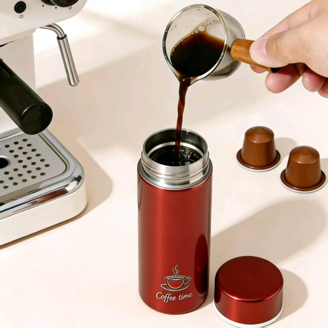 Mini WaterBottle, 5oz, Slim Stainless Steel, Small Insulated Coffee bottle, Small Tumbler, Mini Flask Keeps Drink Cold and Hot, Leak Proof Bottles for Purse, Lunch Bag,Coffee, BPA Free (Red)
