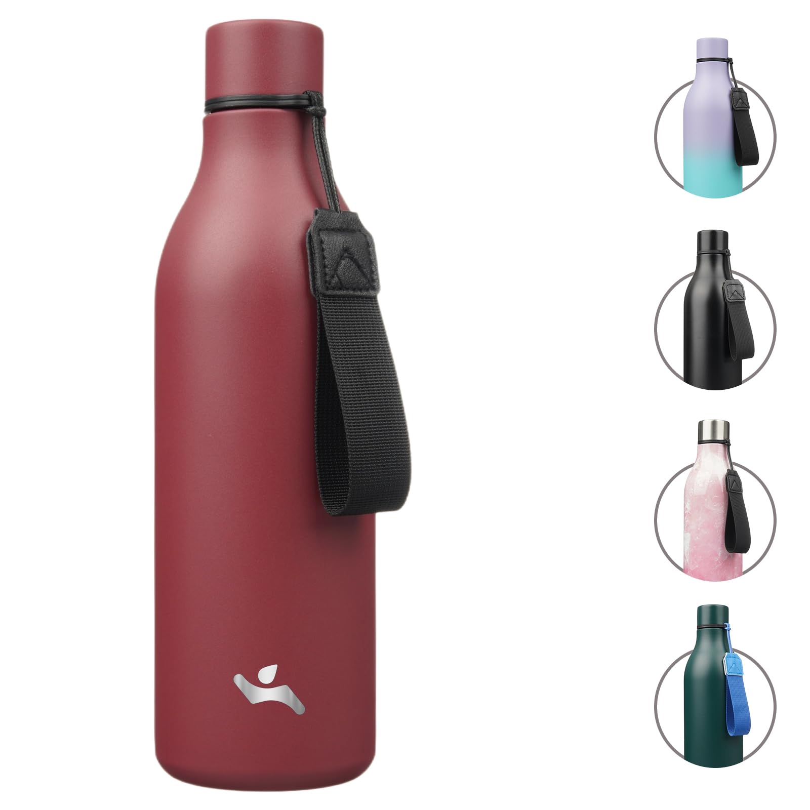 Insulated Water Bottle with Strap,18 oz Double Wall Stainless Steel Vacuum Bottles Metal Water Flask,Candy Blue