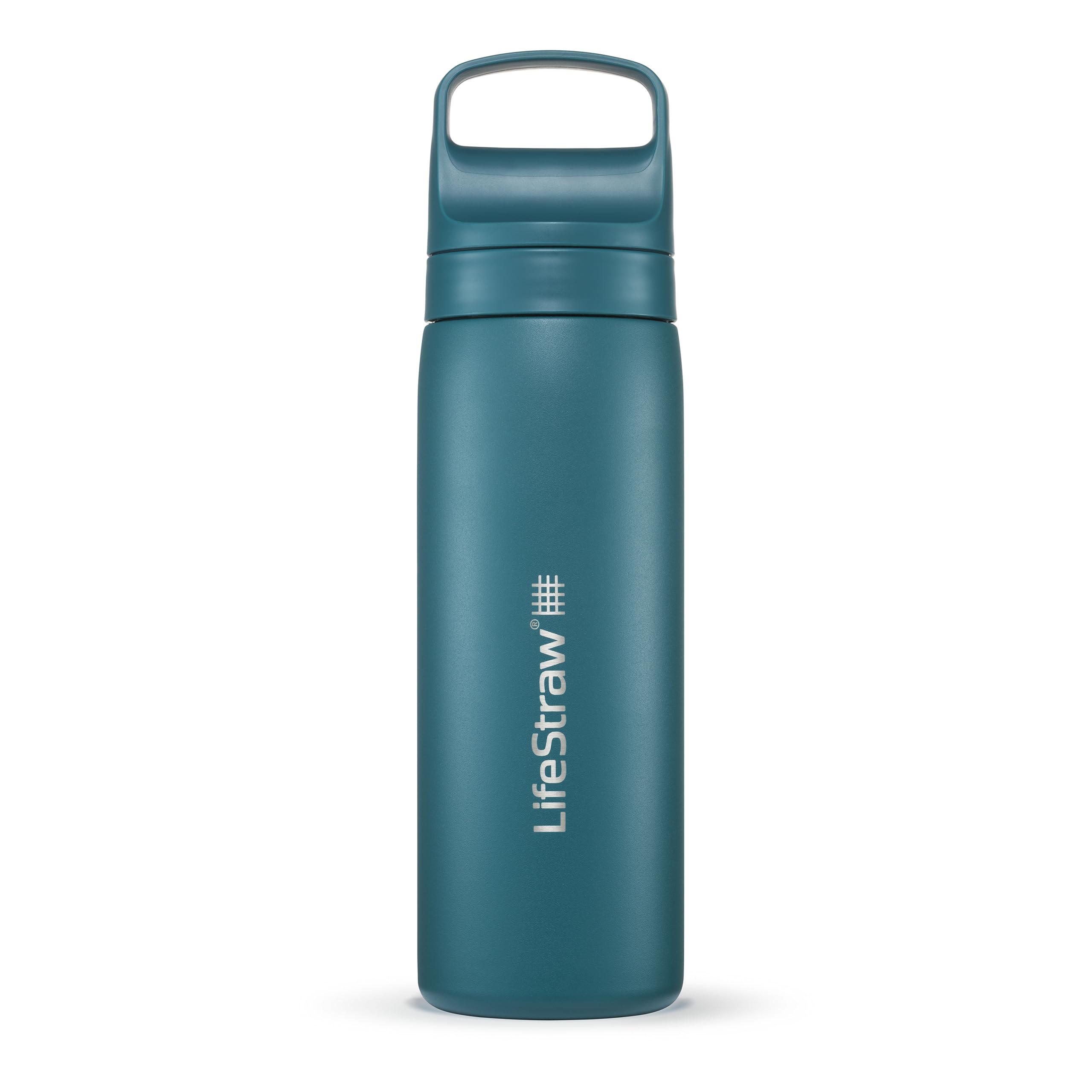 LifeStraw Go Series – Insulated Stainless Steel Water Filter Bottle for Travel and Everyday Use, Removes Bacteria, Parasites and Microplastics, Improves Taste, 18oz Aegean Sea