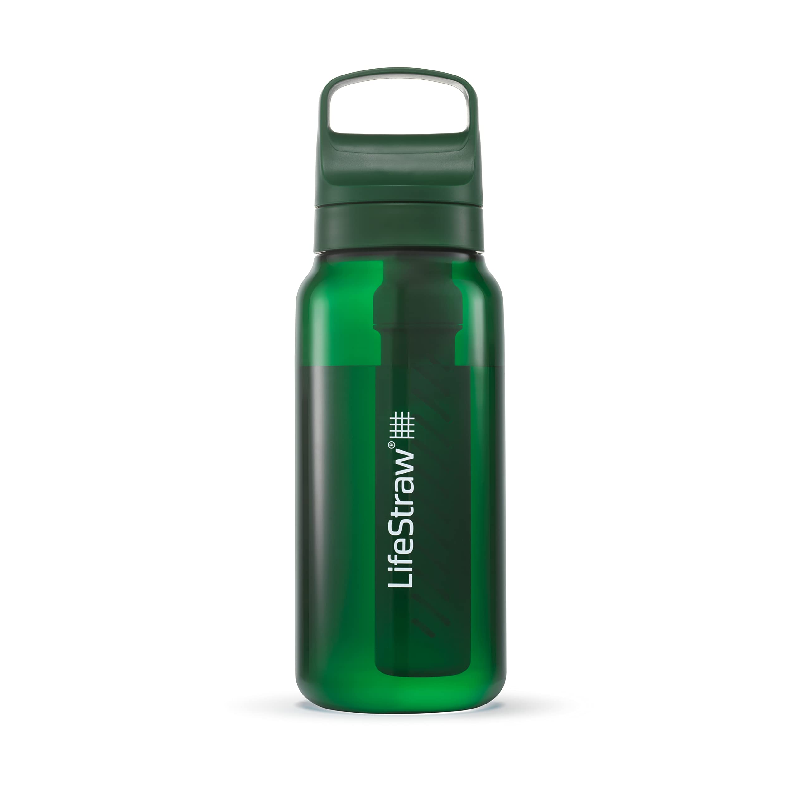 LifeStraw Go Series, BPA-Free Water Bottle for Travel and Everyday Use Removes Bacteria, Parasites, Microplastics, Improves Taste, 22oz 2-Pack; Icelandic Blue and Aegean Sea