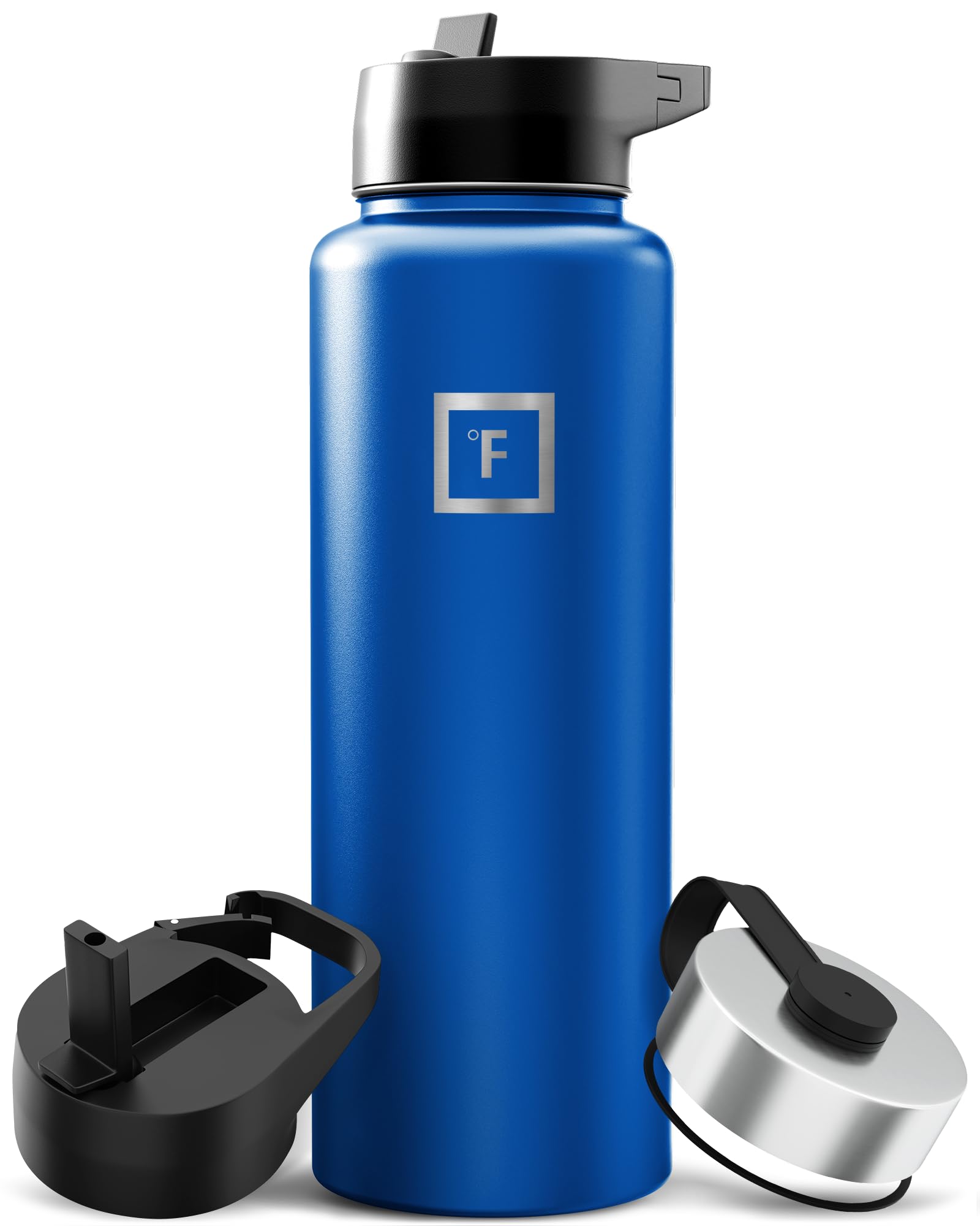 IRON °FLASK Camping & Hiking Hydration Flask with Straw, Wide Mouth Insulated Stainless Steel Sports Water Bottle - 40 oz Blue Waves