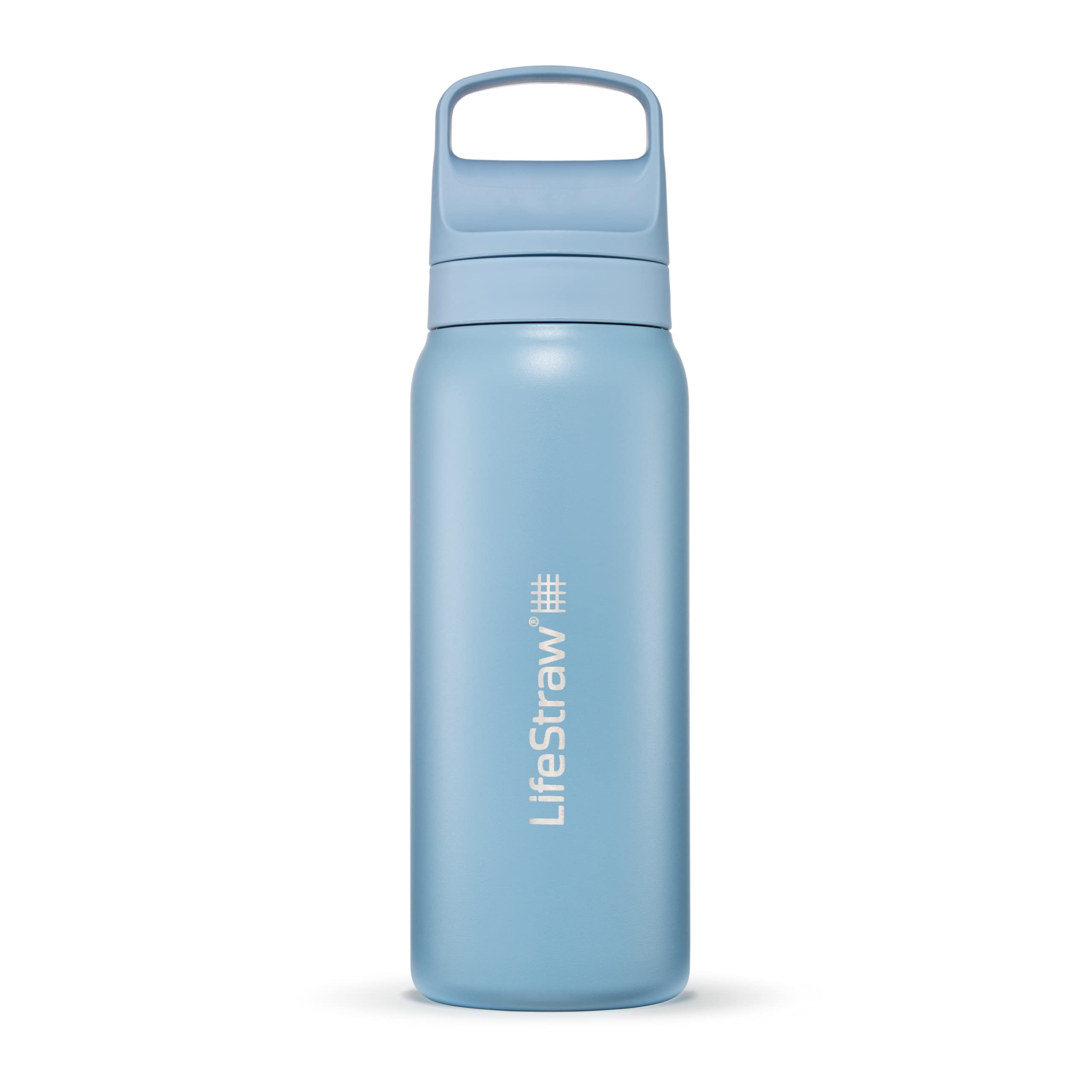 LifeStraw Go Series – Insulated Stainless Steel Water Filter Bottle for Travel and Everyday Use, Removes Bacteria, Parasites and Microplastics, Improves Taste, 18oz Aegean Sea
