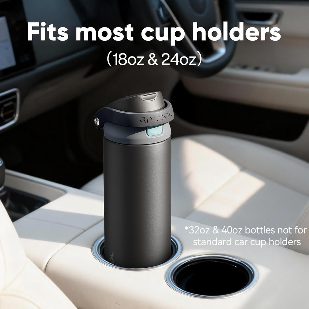 ENCOOL Leakproof Insulated Water Bottle with Straw Dual-Sip Water Bottle Bag-Safe Design for Work, Commute & Gym – Keeps Drinks Cold All Day, 24 oz, Powder Blue