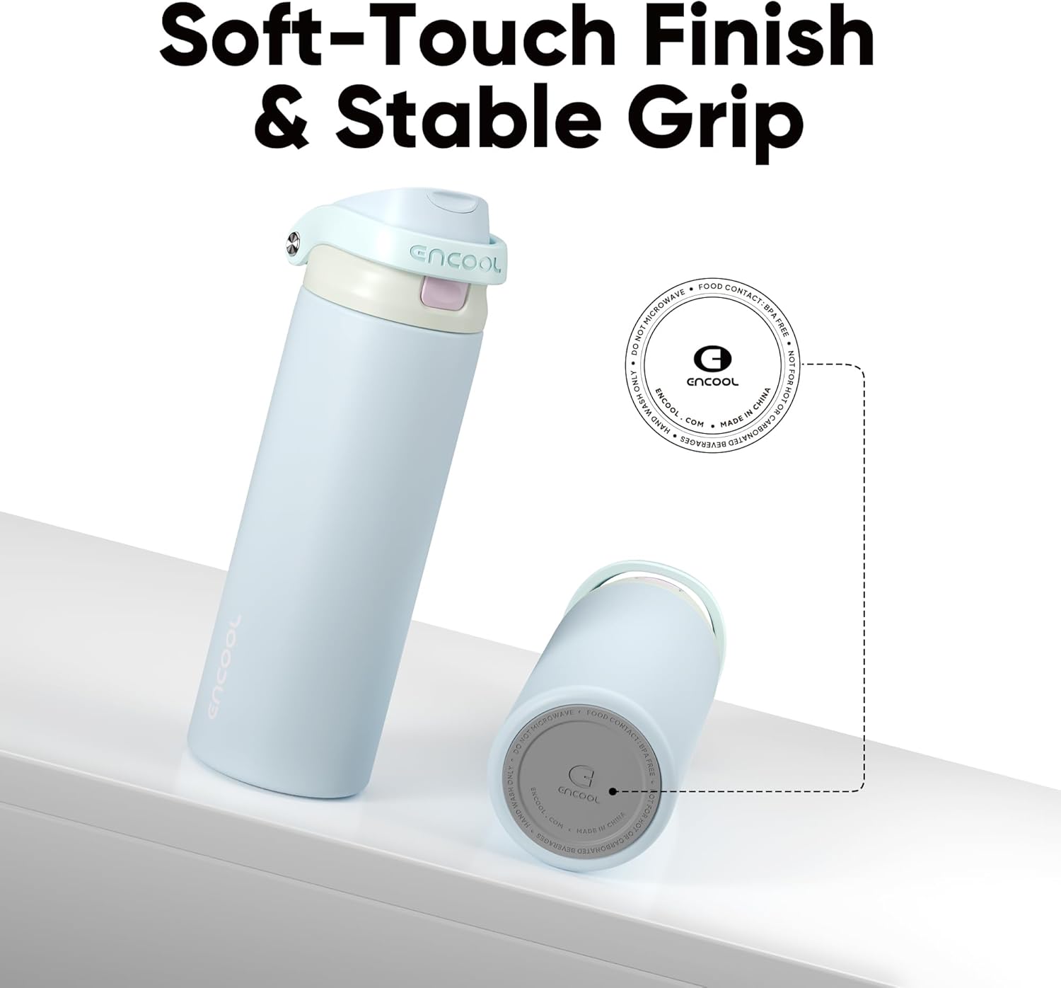 ENCOOL Leakproof Insulated Water Bottle with Straw Dual-Sip Water Bottle Bag-Safe Design for Work, Commute & Gym – Keeps Drinks Cold All Day, 24 oz, Powder Blue