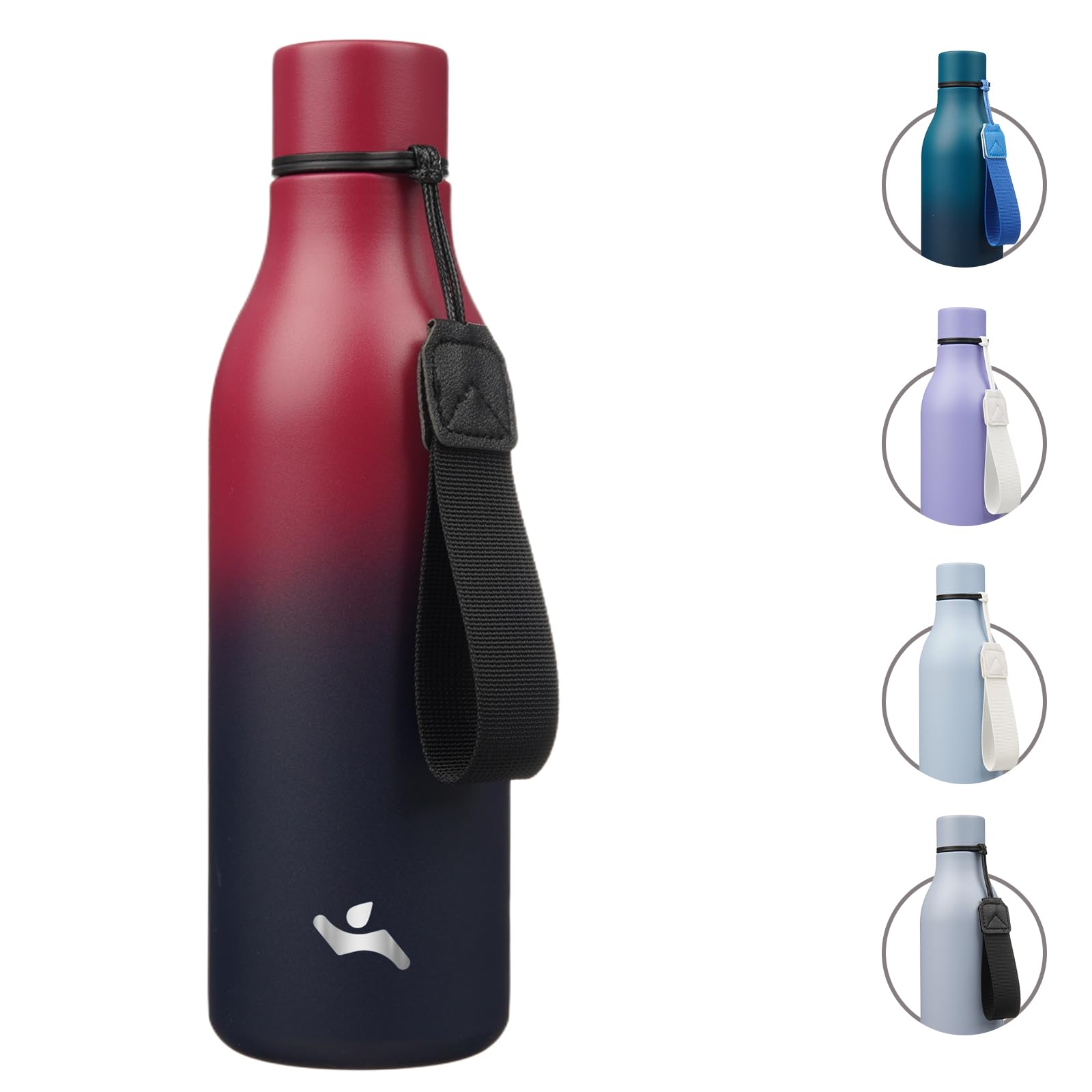 Insulated Water Bottle with Strap,18 oz Double Wall Stainless Steel Vacuum Bottles Metal Water Flask,Candy Blue