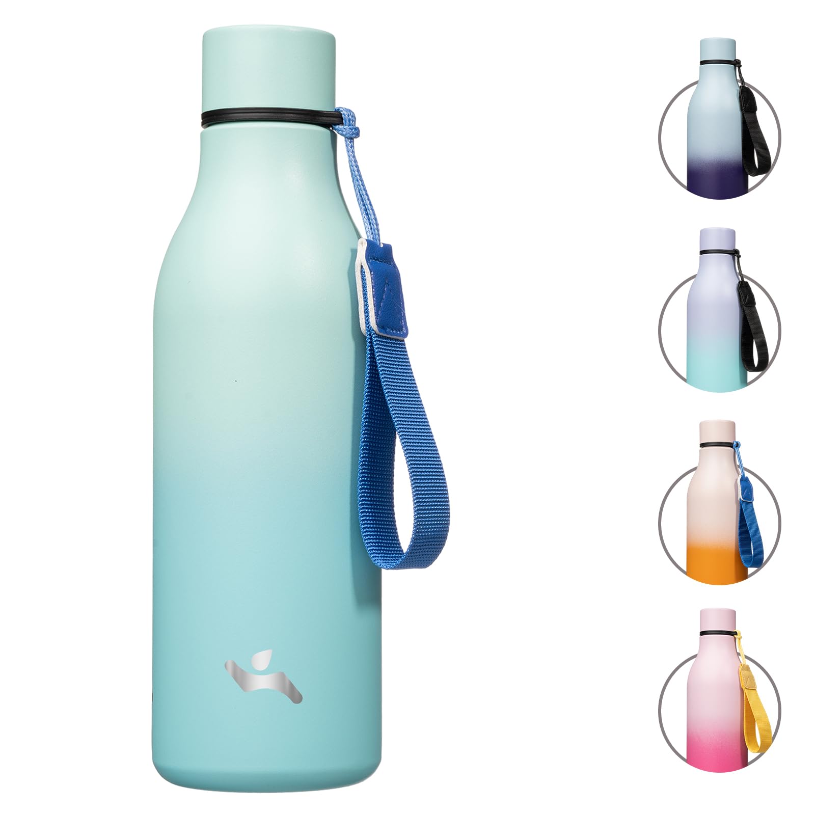 Insulated Water Bottle with Strap,18 oz Double Wall Stainless Steel Vacuum Bottles Metal Water Flask,Candy Blue