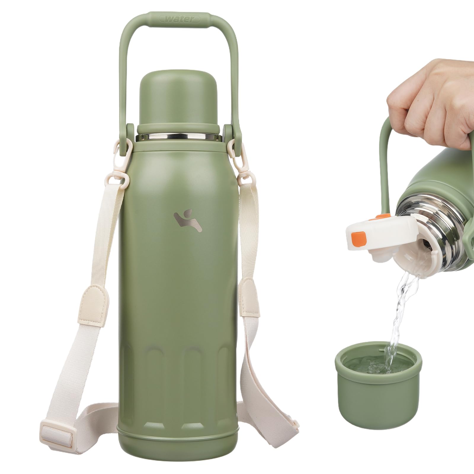 Insulated Water Bottle with Handle and Strap,Vacuum Travel Tumbler with Cup Lid,Thermo Coffee Cup for Hot Cold Drinks 27 OZ,Blue Haze