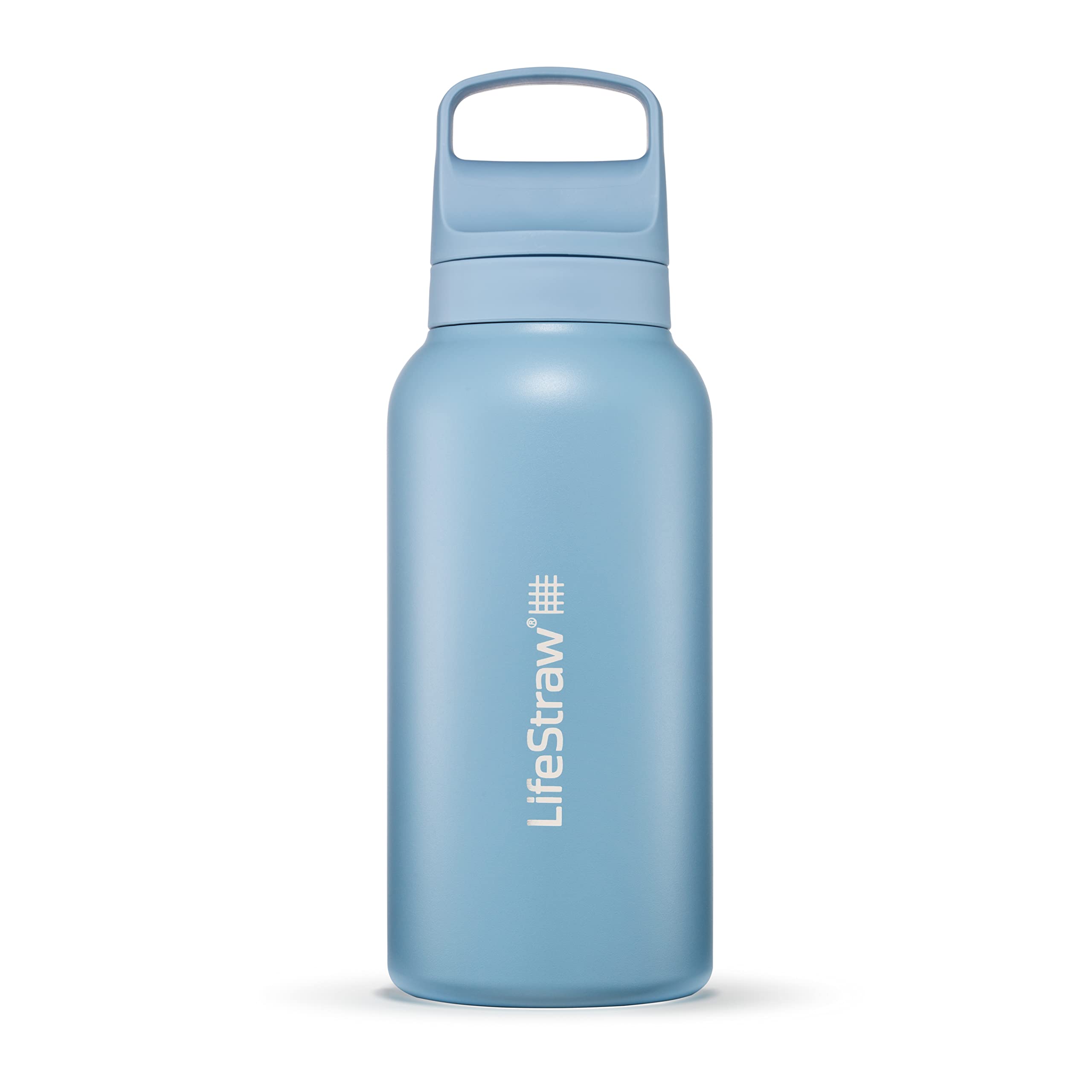LifeStraw Go Series – Insulated Stainless Steel Water Filter Bottle for Travel and Everyday Use, Removes Bacteria, Parasites and Microplastics, Improves Taste, 18oz Aegean Sea
