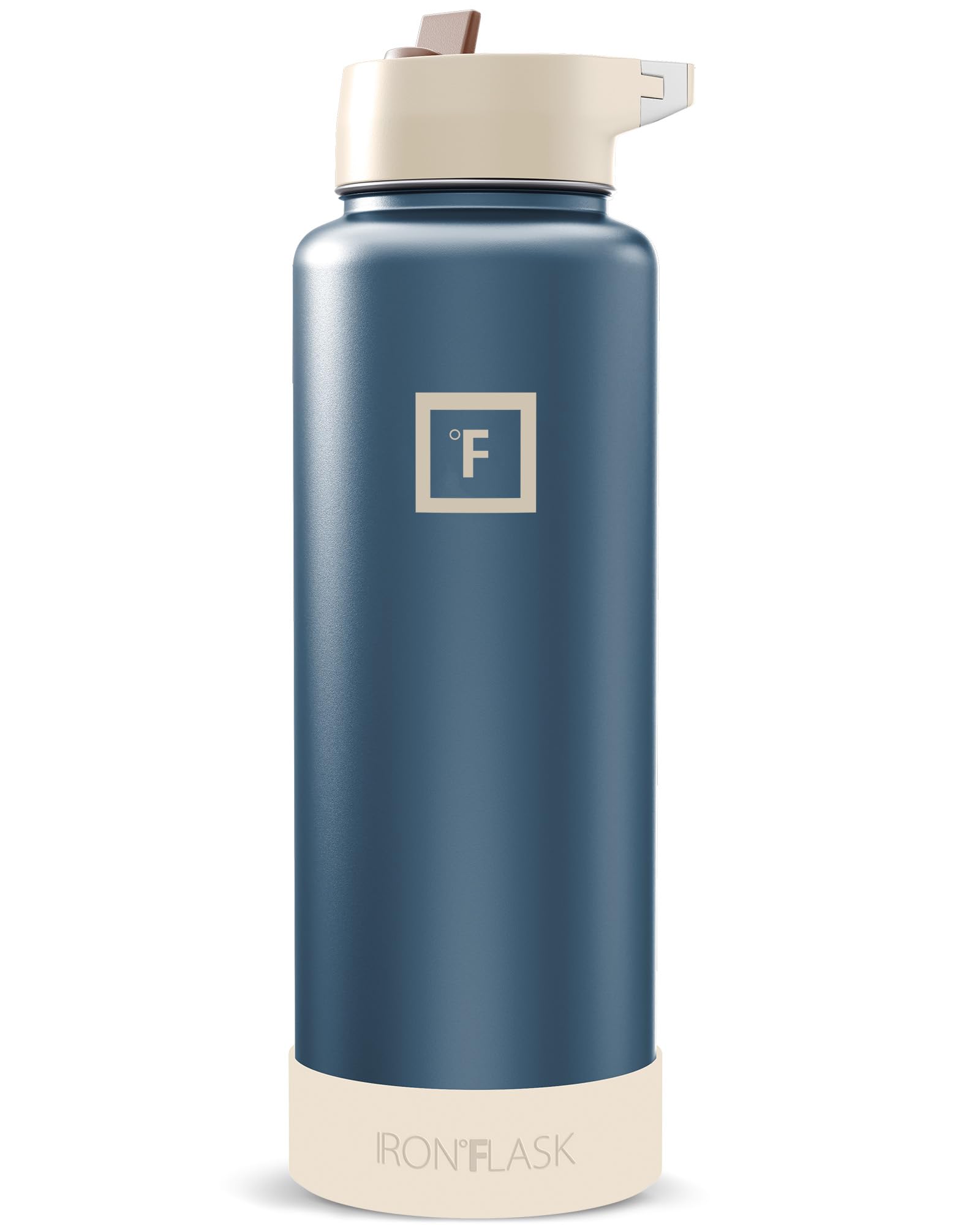 IRON °FLASK Camping & Hiking Hydration Flask with Straw, Wide Mouth Insulated Stainless Steel Sports Water Bottle - 40 oz Blue Waves