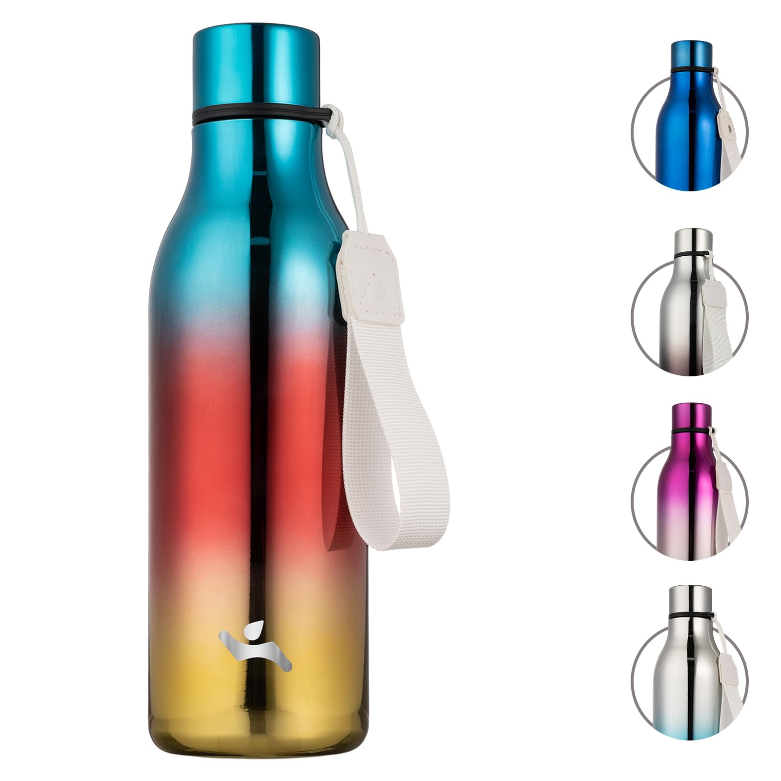 Insulated Water Bottle with Strap,18 oz Double Wall Stainless Steel Vacuum Bottles Metal Water Flask,Candy Blue