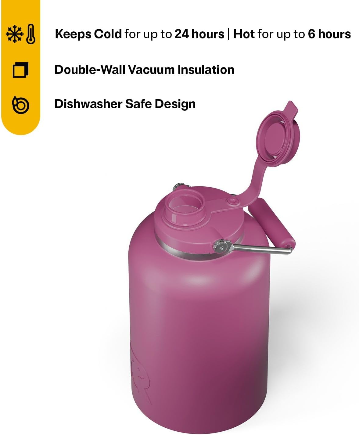 RTIC 1 Gallon Outback Jug, Stainless Steel, Ceramic Lined Insulated Water Bottle with Lid and Handle, BPA-Free, Double Wall Vacuum Insulation, Orchid