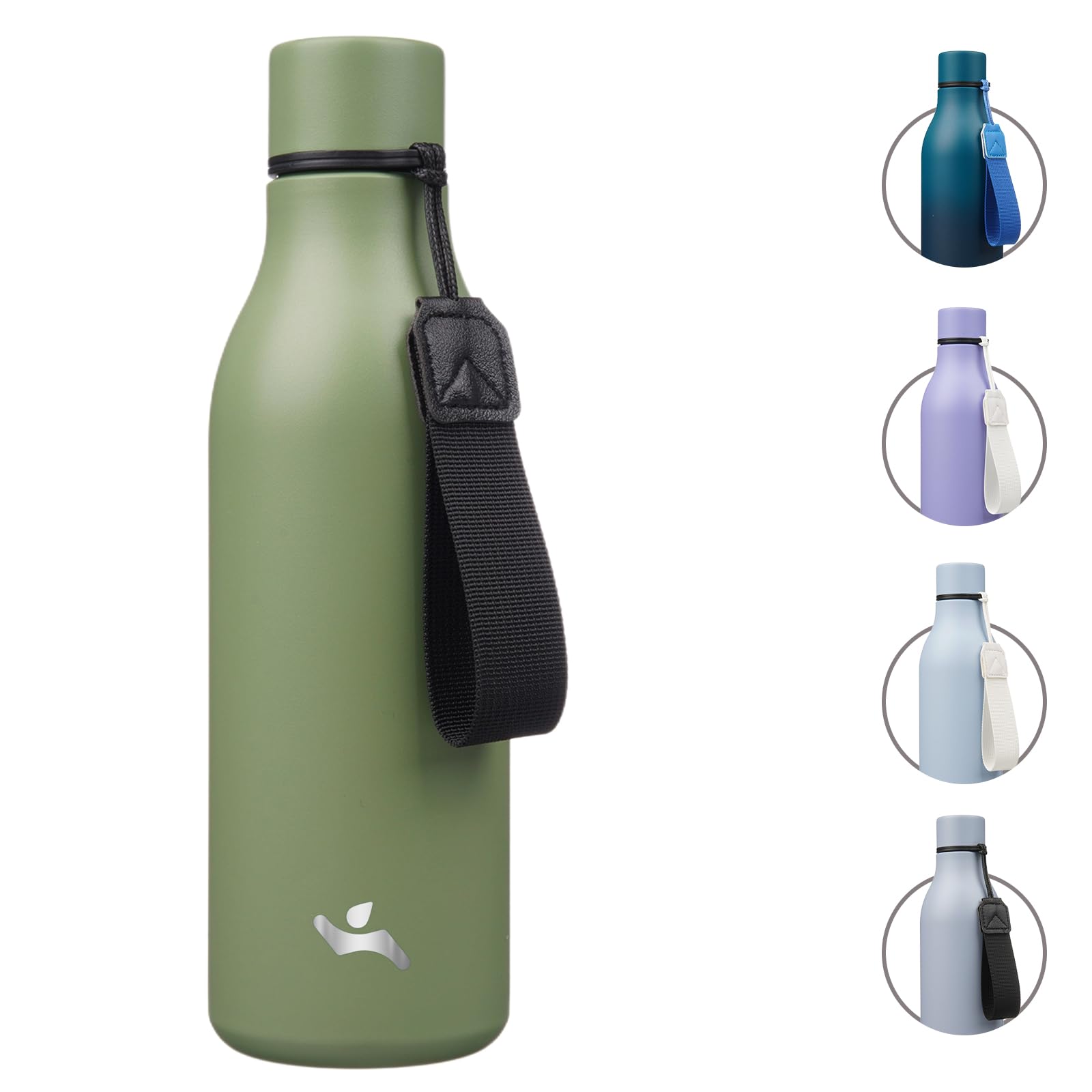 Insulated Water Bottle with Strap,18 oz Double Wall Stainless Steel Vacuum Bottles Metal Water Flask,Candy Blue