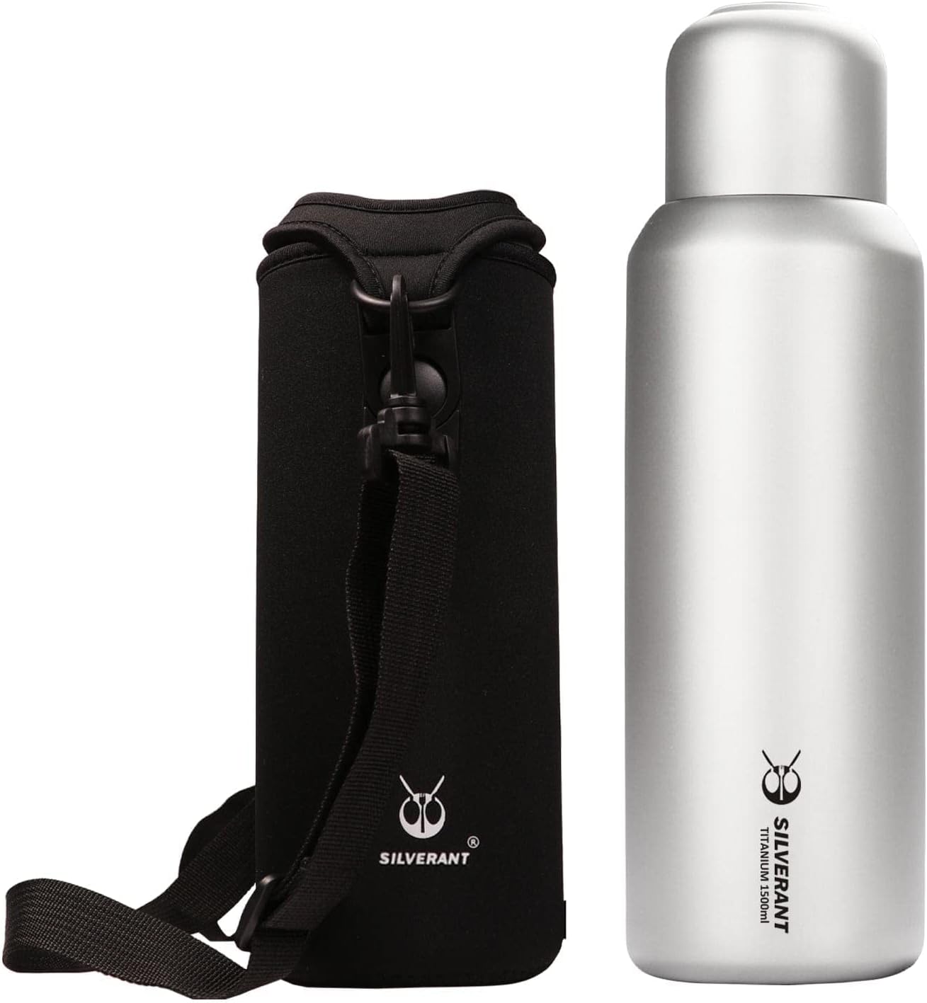 SILVERANT Titanium Ultralight 800ml/27 fl oz Leakproof Outdoor Camping Hiking Sports Water Bottle with Insulating Thermal Sleeve and Clip Loop Cap