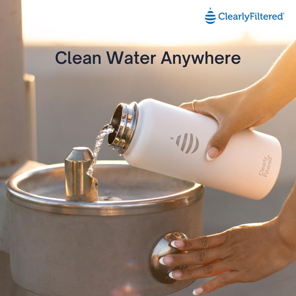 Clearly Filtered Water Bottle | Removes 200+ Contaminants, Double-Wall Insulated Stainless Steel, BPA/BPS Free, Phthalate Free, Filters Flouride Lead Chlorine (32oz, Crimson)