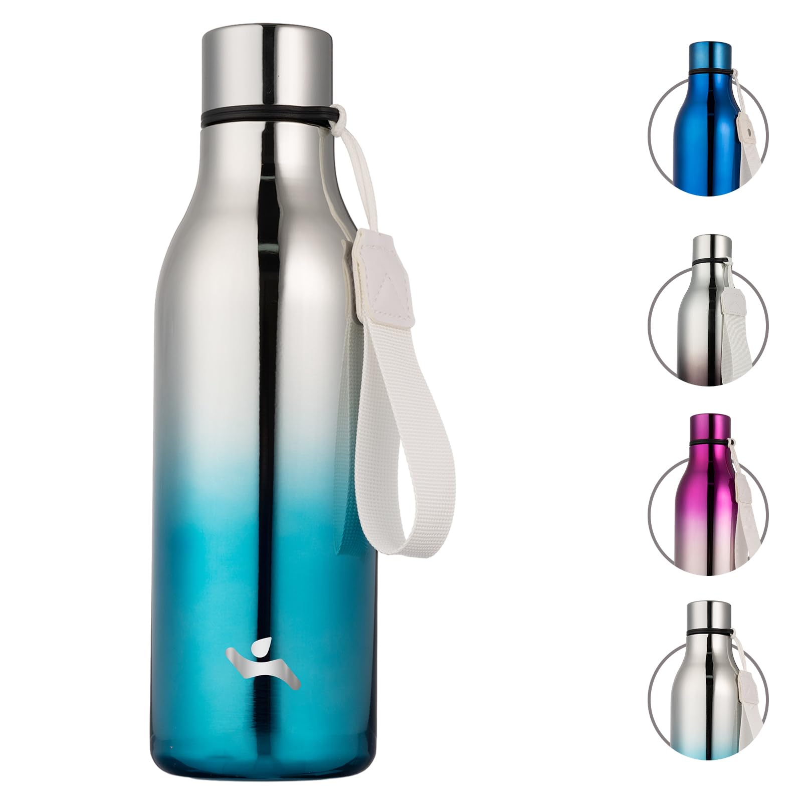 Insulated Water Bottle with Strap,18 oz Double Wall Stainless Steel Vacuum Bottles Metal Water Flask,Candy Blue