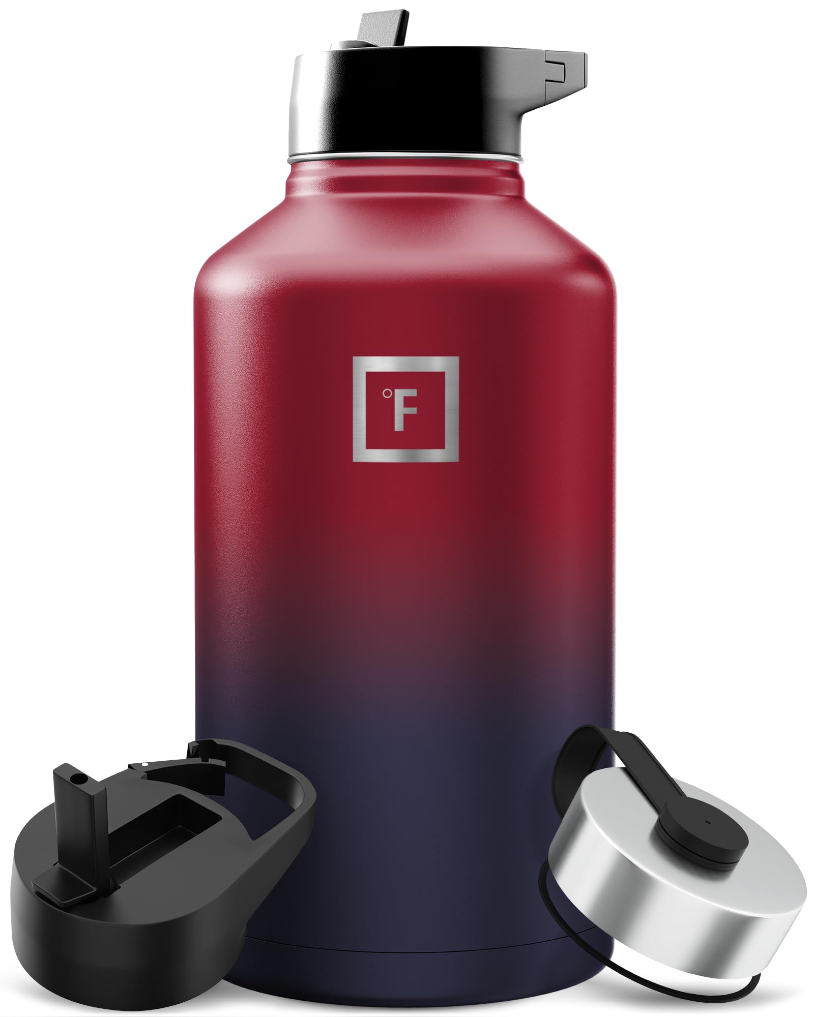 IRON °FLASK Camping & Hiking Hydration Flask with Straw, Wide Mouth Insulated Stainless Steel Sports Water Bottle - 40 oz Blue Waves